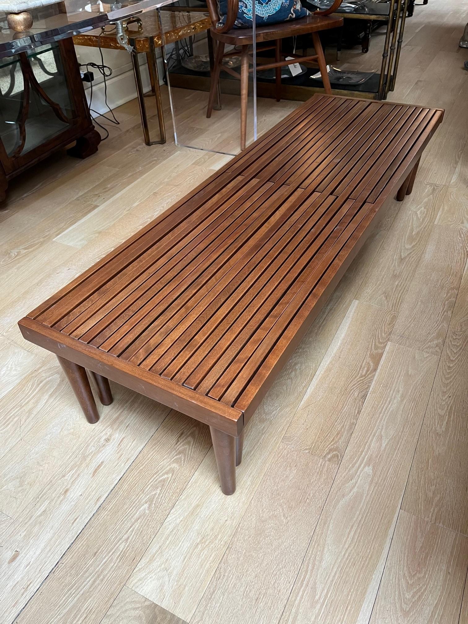 20th Century Mid-Century Modern Expandable Slatted Wood Bench by John Keal For Sale