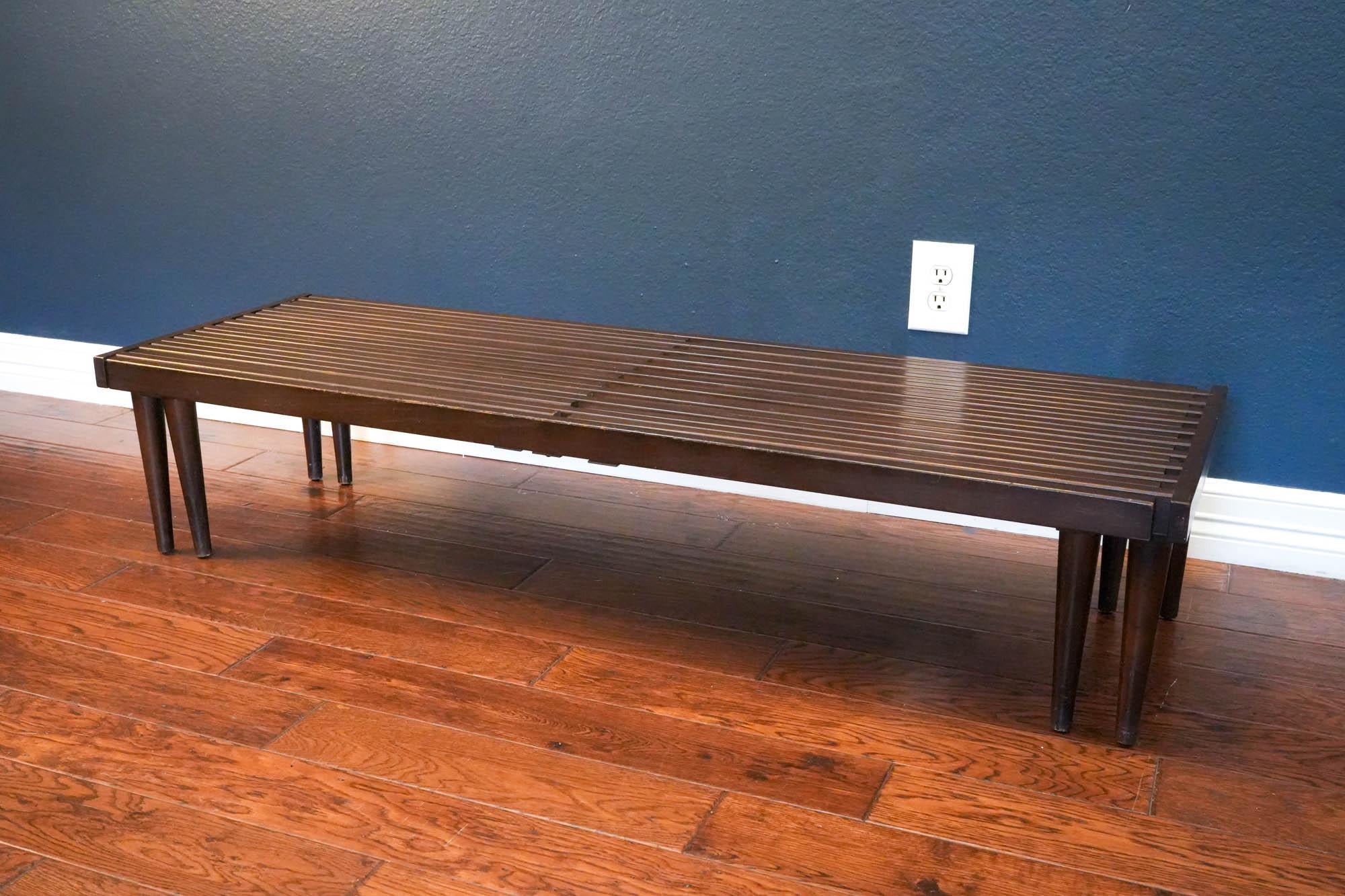 Mid-20th Century Mid Century Modern Expandable Slatted Wood Bench by John Keal