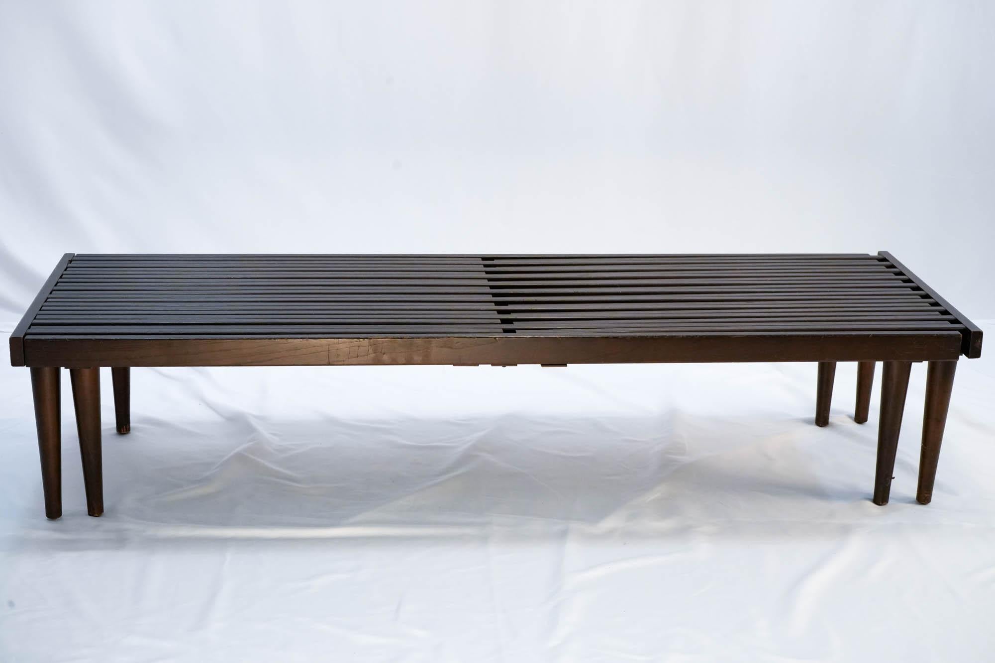 Mid Century Modern Expandable Slatted Wood Bench by John Keal 1