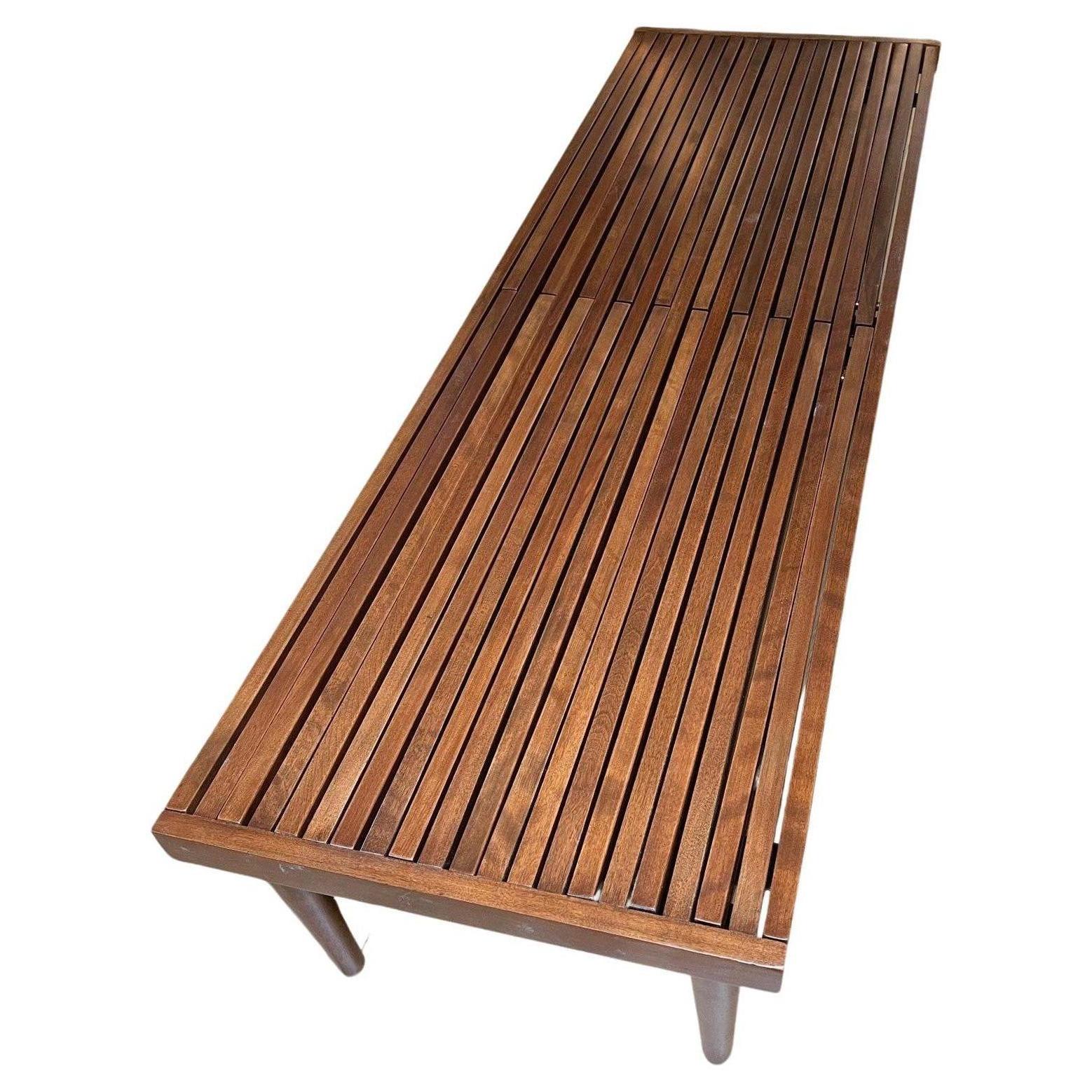 Mid-Century Modern Expandable Slatted Wood Bench by John Keal