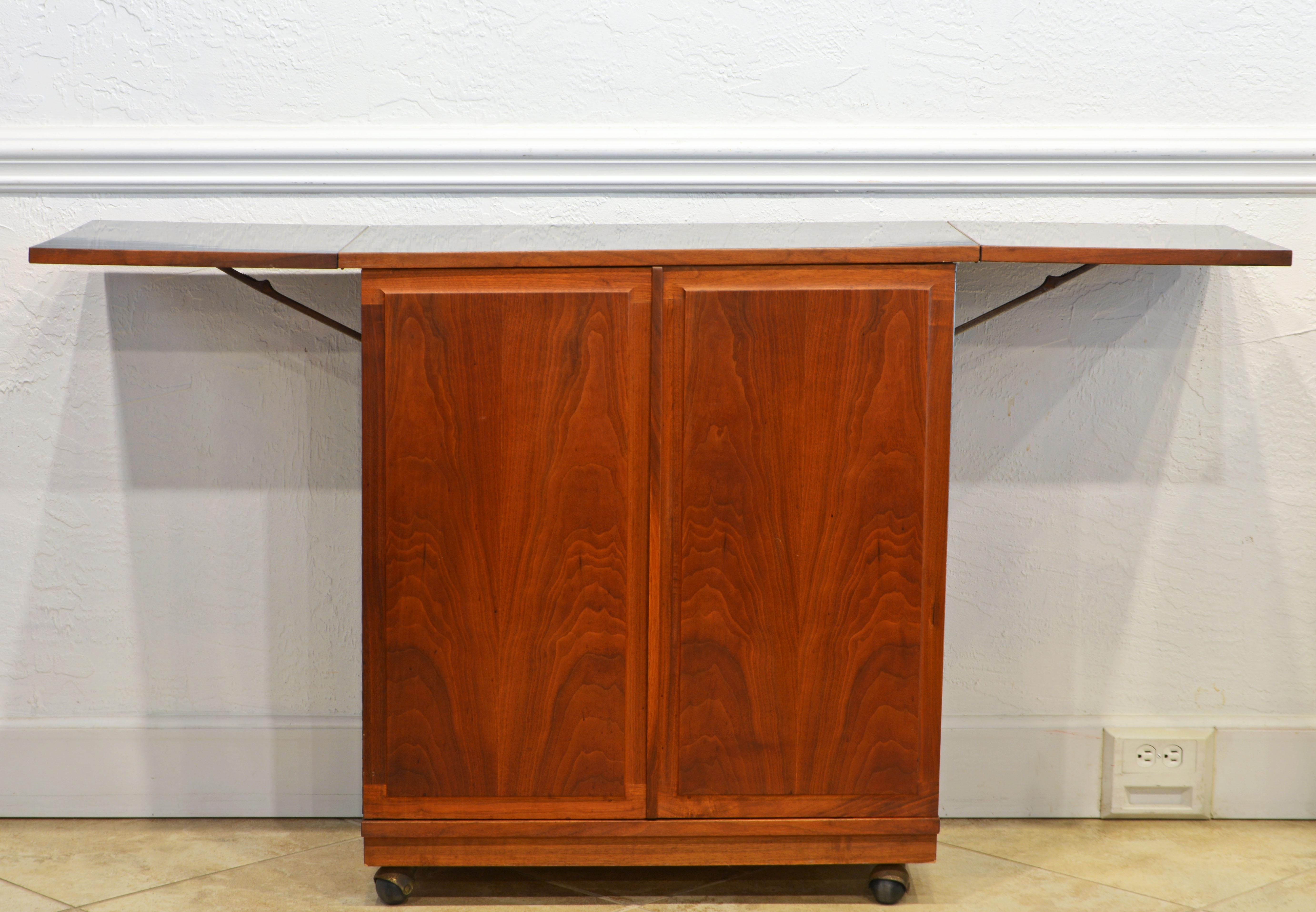 American Mid-Century Modern Expandable Walnut Bar Cart and Cabinet by Jack Cartwright