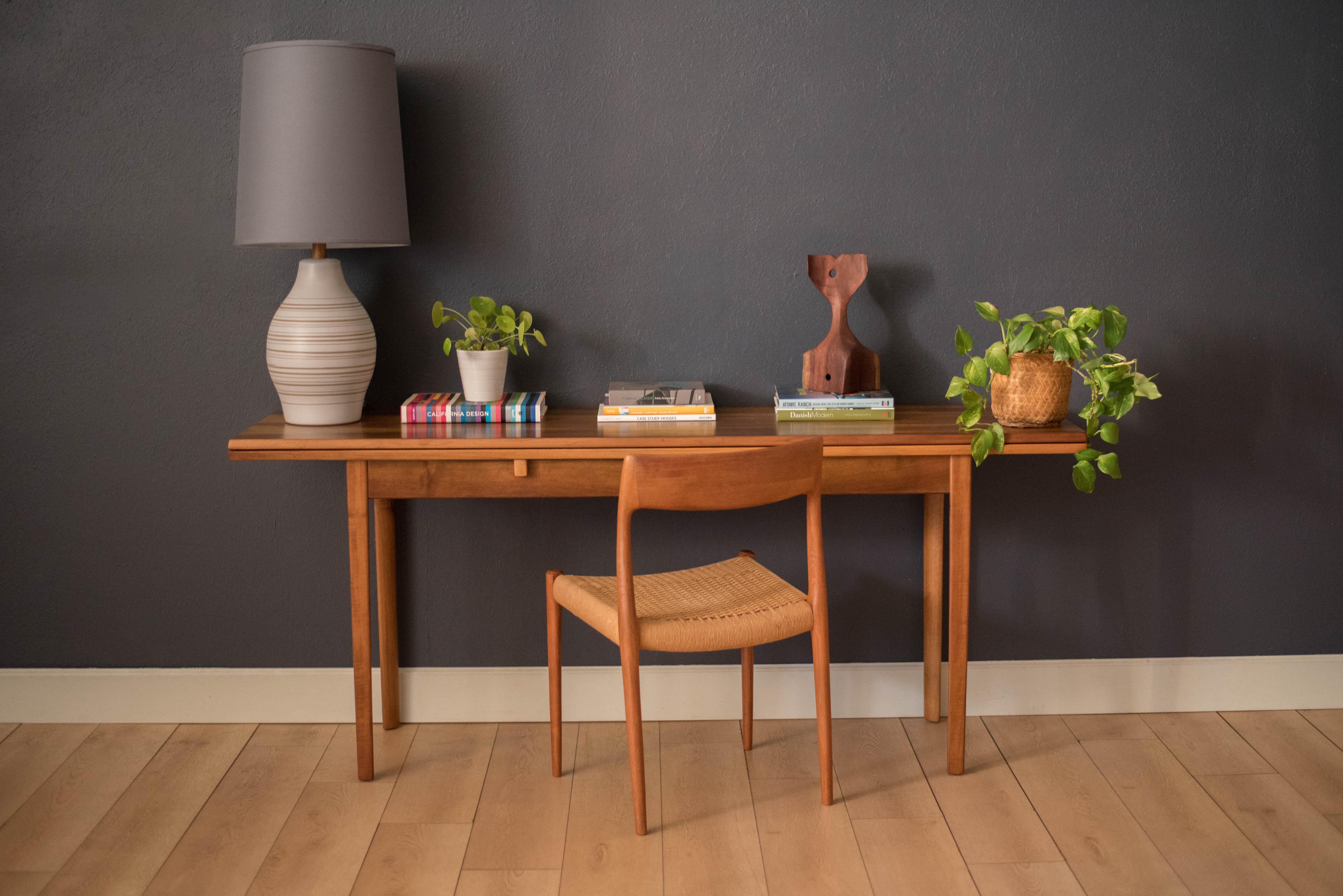 Scandinavian Modern Mid Century Modern Expandable Walnut Console Dining Table