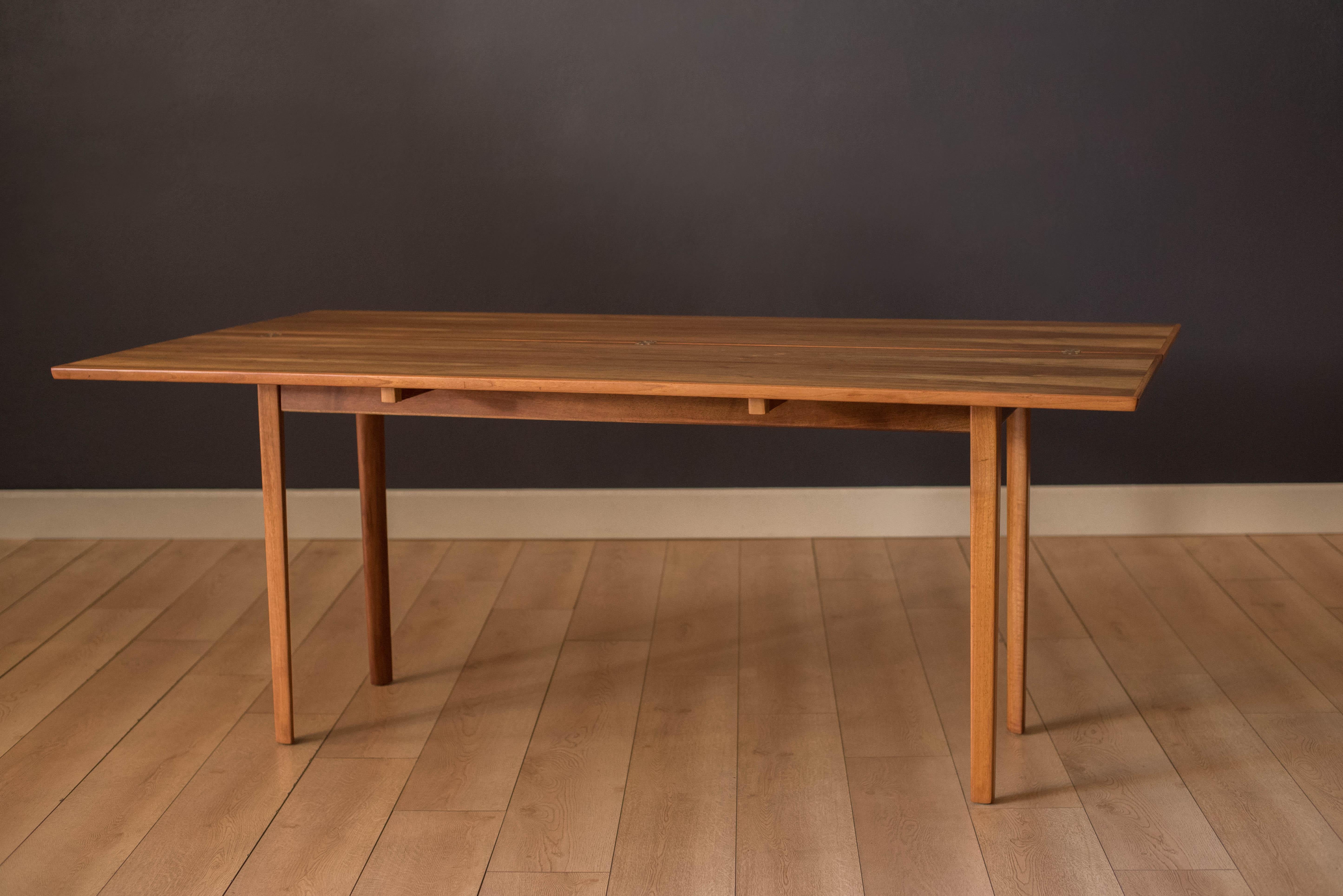 European Mid Century Modern Expandable Walnut Console Dining Table