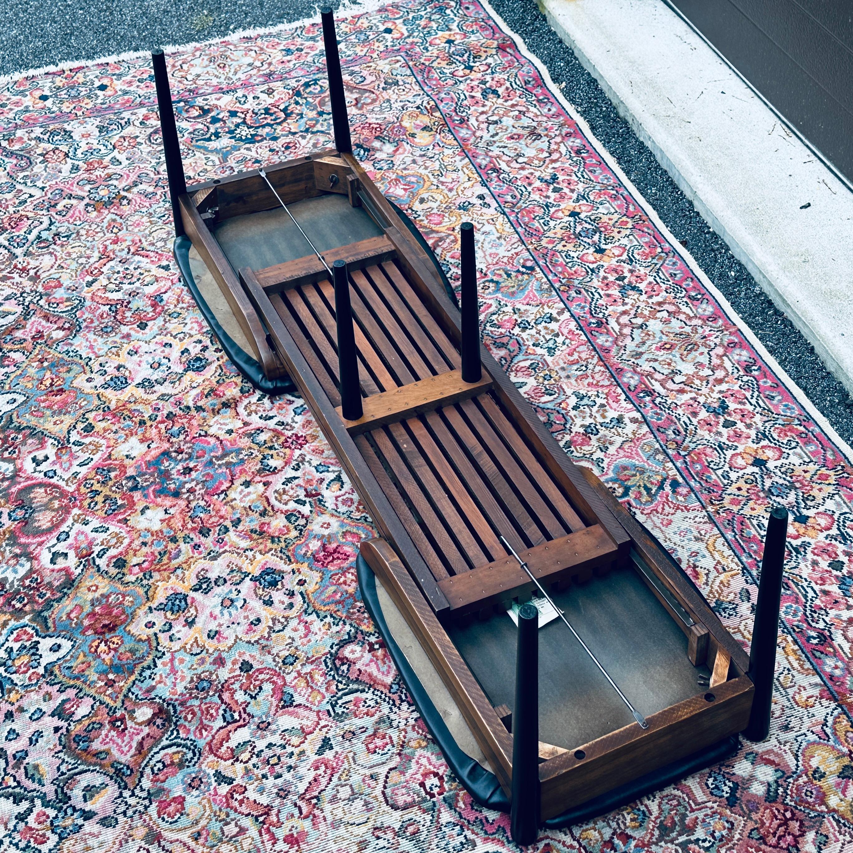 Mid-Century Modern Expanding Slat Bench on Pencil Legs 7