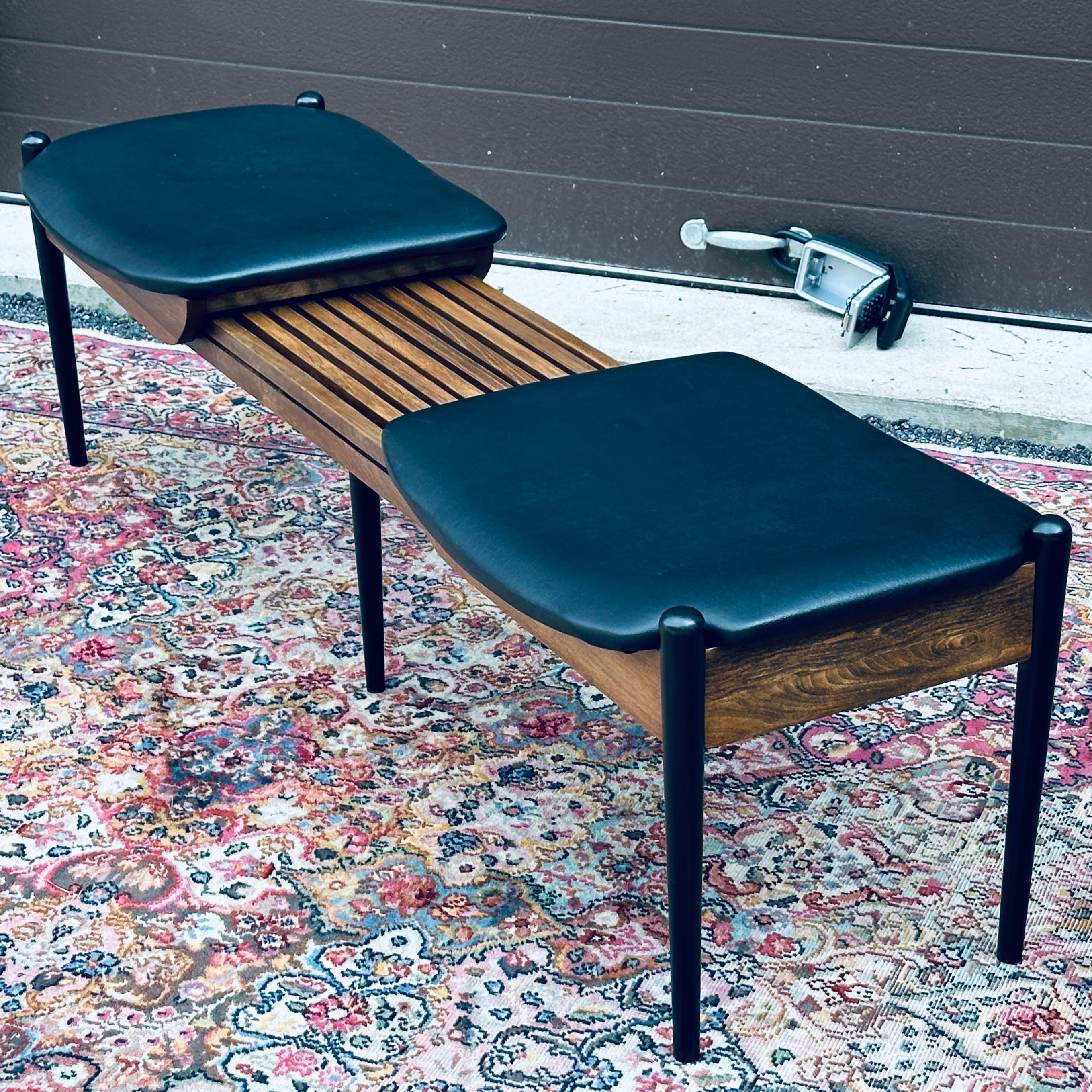 Upholstery Mid-Century Modern Expanding Slat Bench on Pencil Legs