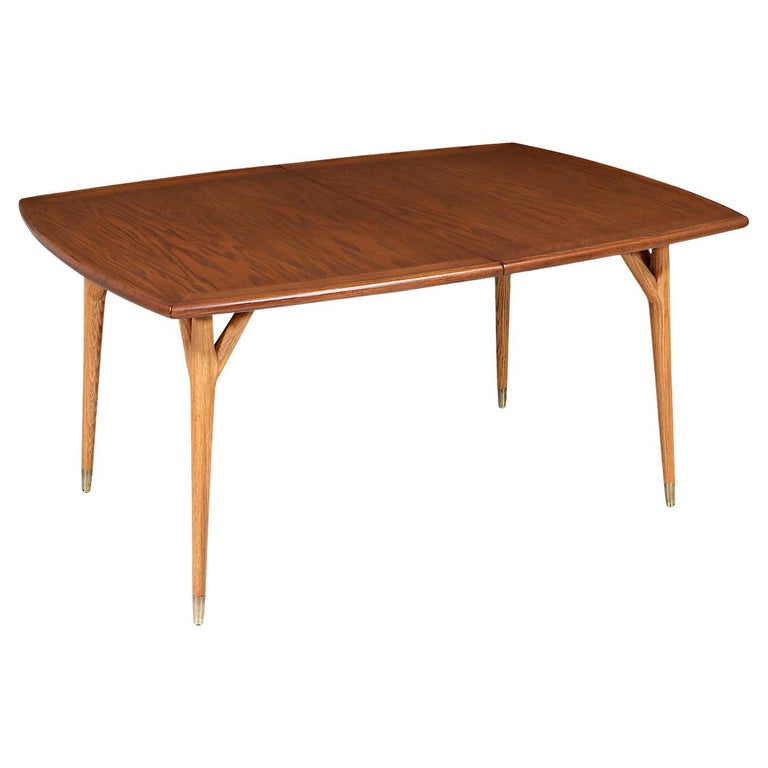 Mid-Century Modern Expanding Two-Tone Walnut and Oak Dining Table at 1stDibs