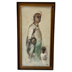 Mid-Century Modern Expressionist Family Portrait Painting by Silver