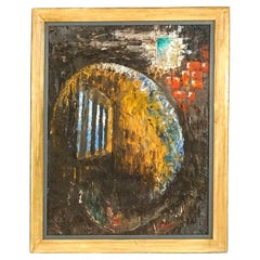 Mid-Century Modern Expressionist Watercolor Painting of Prison Experience, c1950