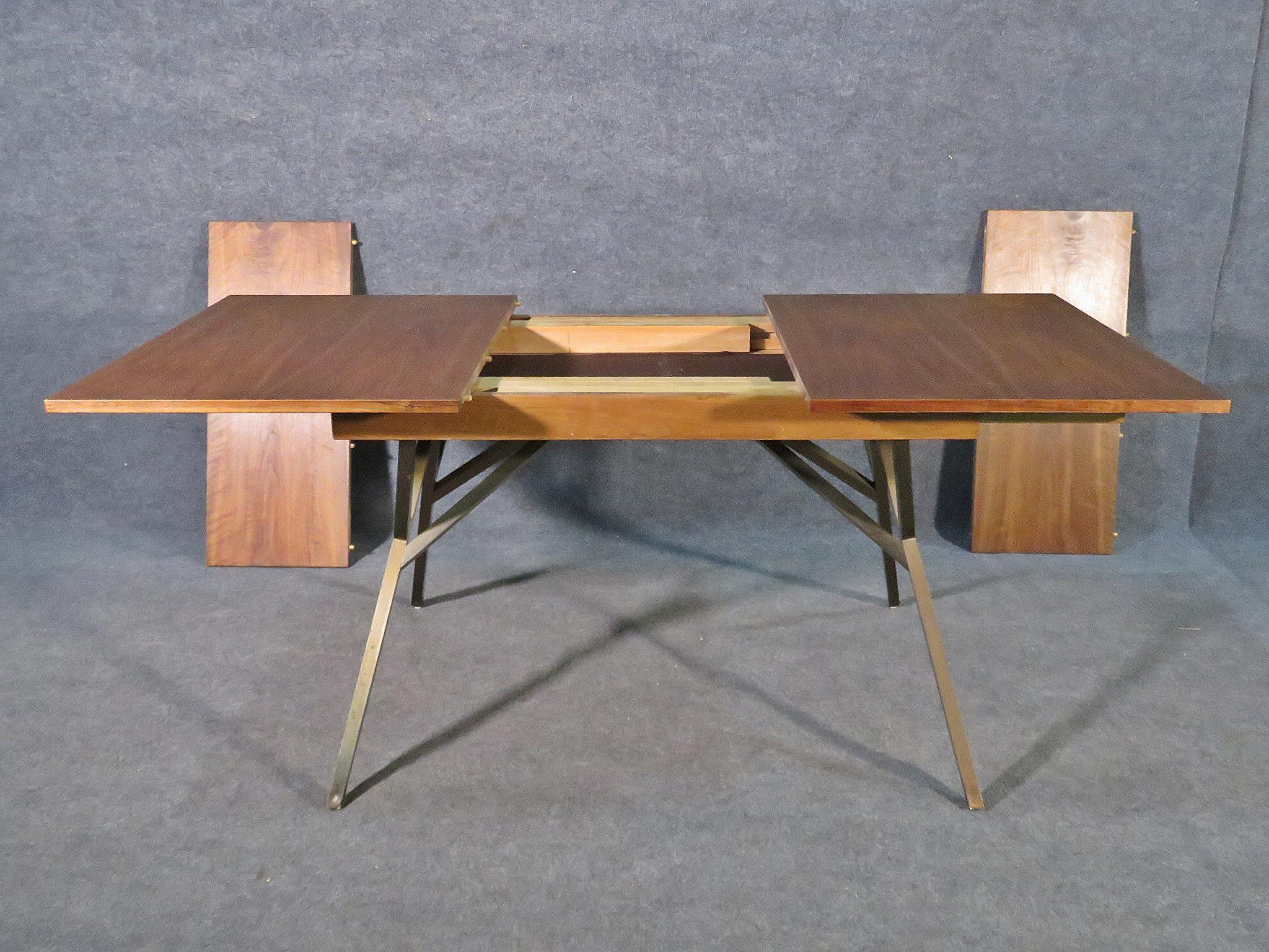 Walnut Mid-Century Modern Extendable Dining Table