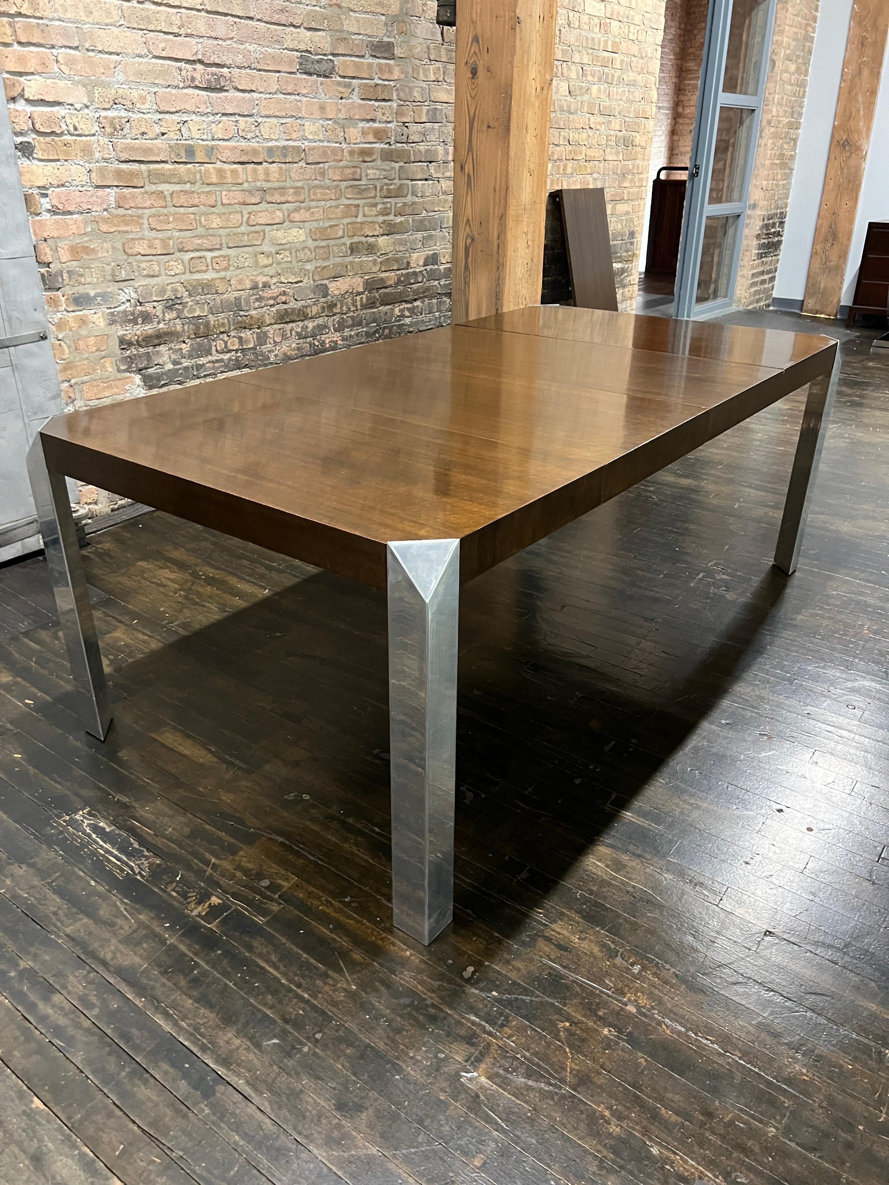 Mid-Century Modern Extendable Dining Table with Chrome Legs by Baker Furniture For Sale 2