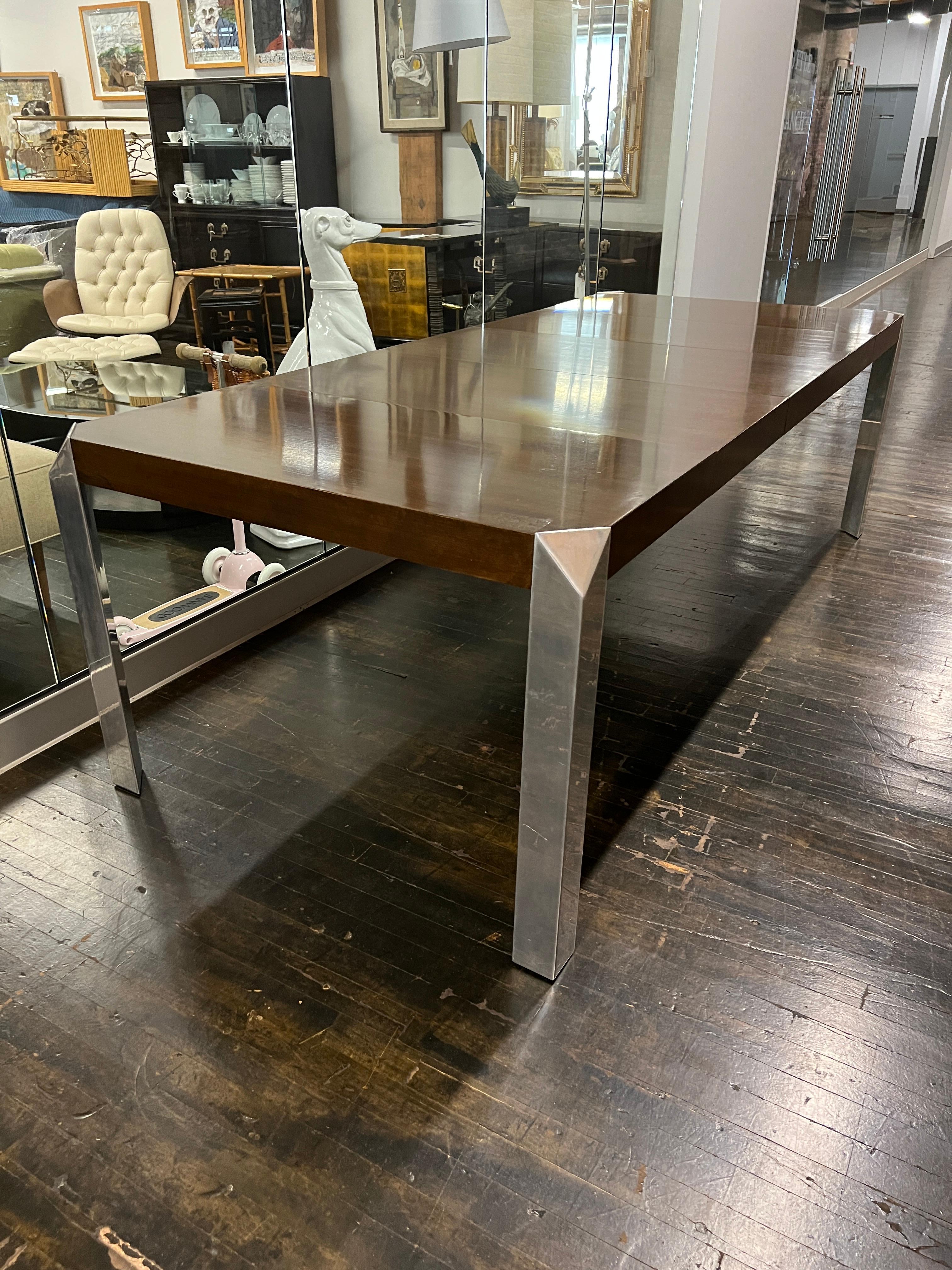 Mid-Century Modern Extendable Dining Table with Chrome Legs by Baker Furniture For Sale 3