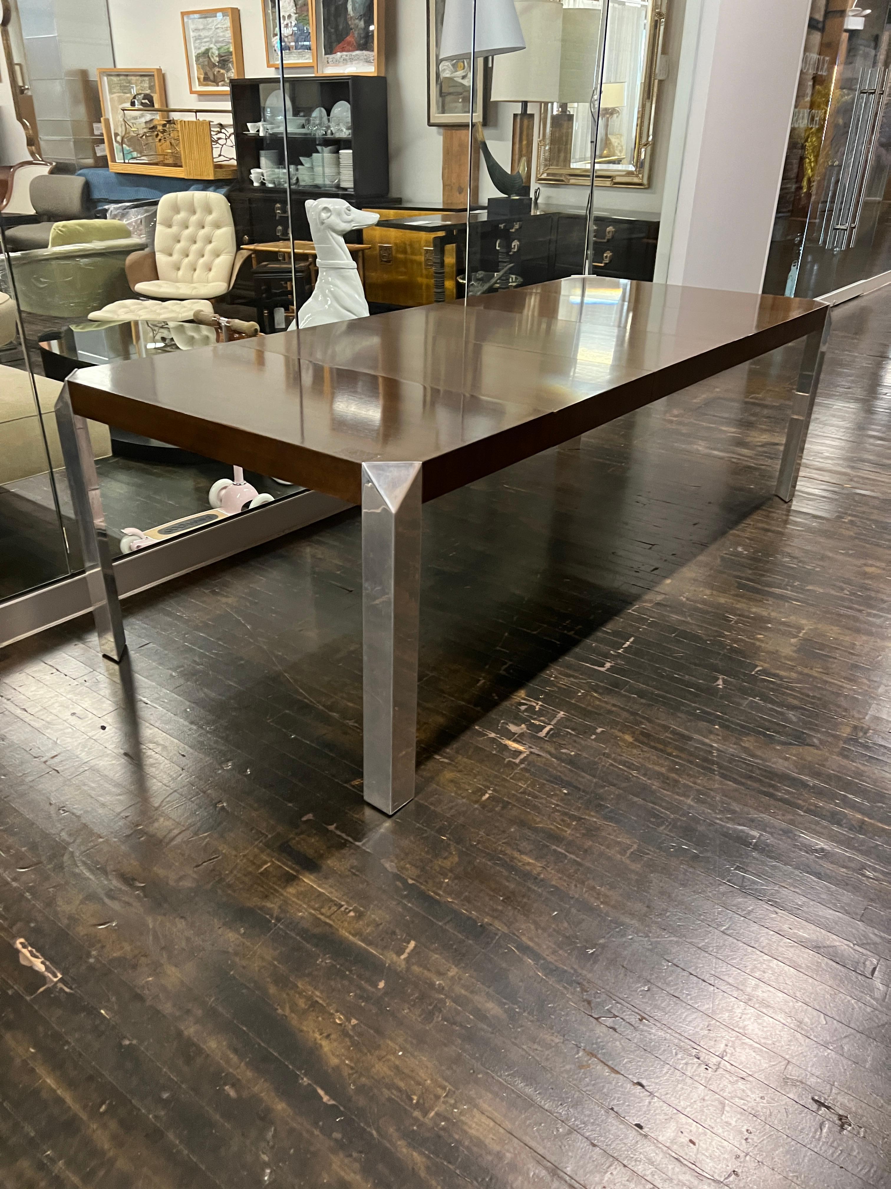 Mid-Century Modern Extendable Dining Table with Chrome Legs by Baker Furniture For Sale 4