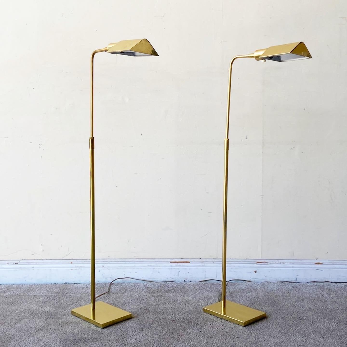 Mid Century Modern Extendable Pharmacy Floor Lamps - a Pair In Good Condition For Sale In Delray Beach, FL