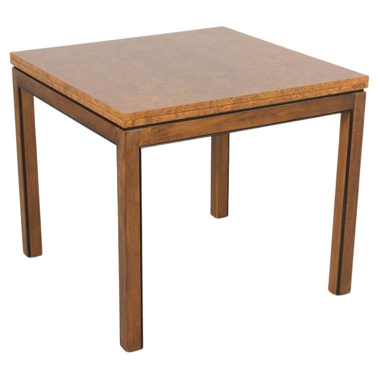 Mid-Century Modern Extendable Walnut Burled Dining Table with Carved Legs For Sale