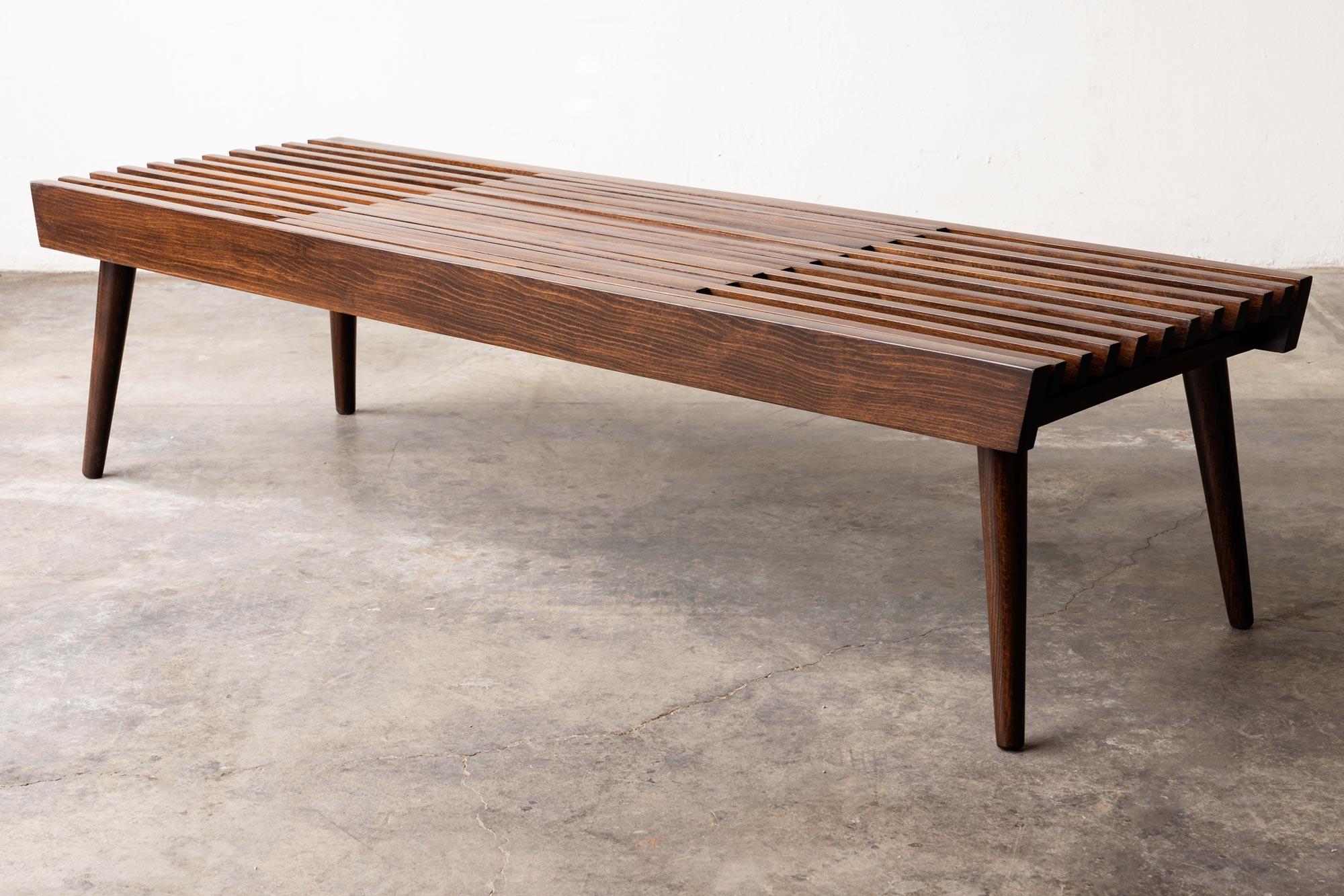 Mid-Century Modern Extendable Walnut Slat Bench In Excellent Condition In Las Vegas, NV