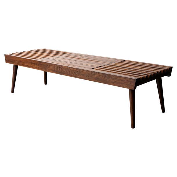 Mid-Century Modern Extendable Walnut Slat Bench at 1stDibs