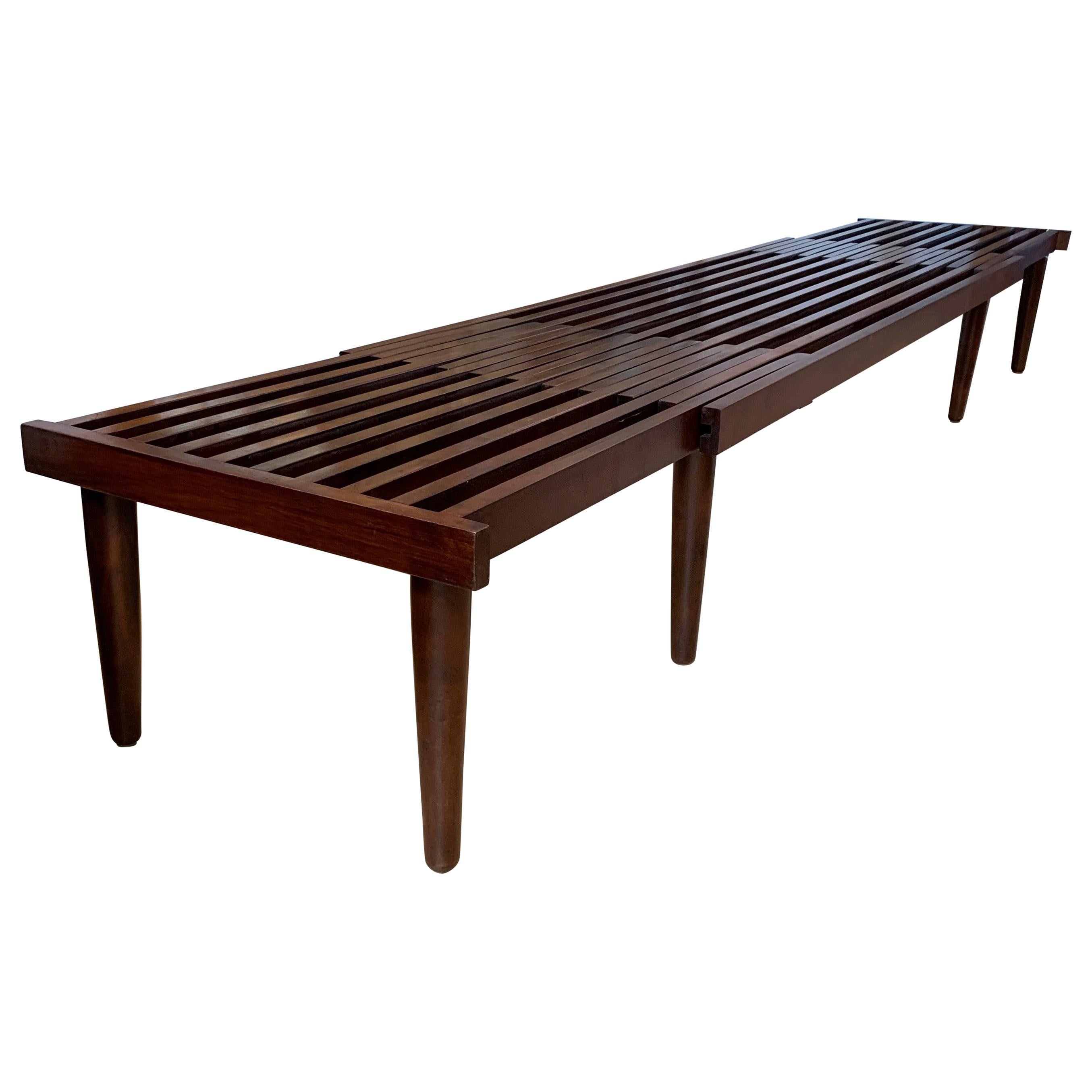 Mid-Century Modern Extending Slatted Bench by John Keal Newly Finished