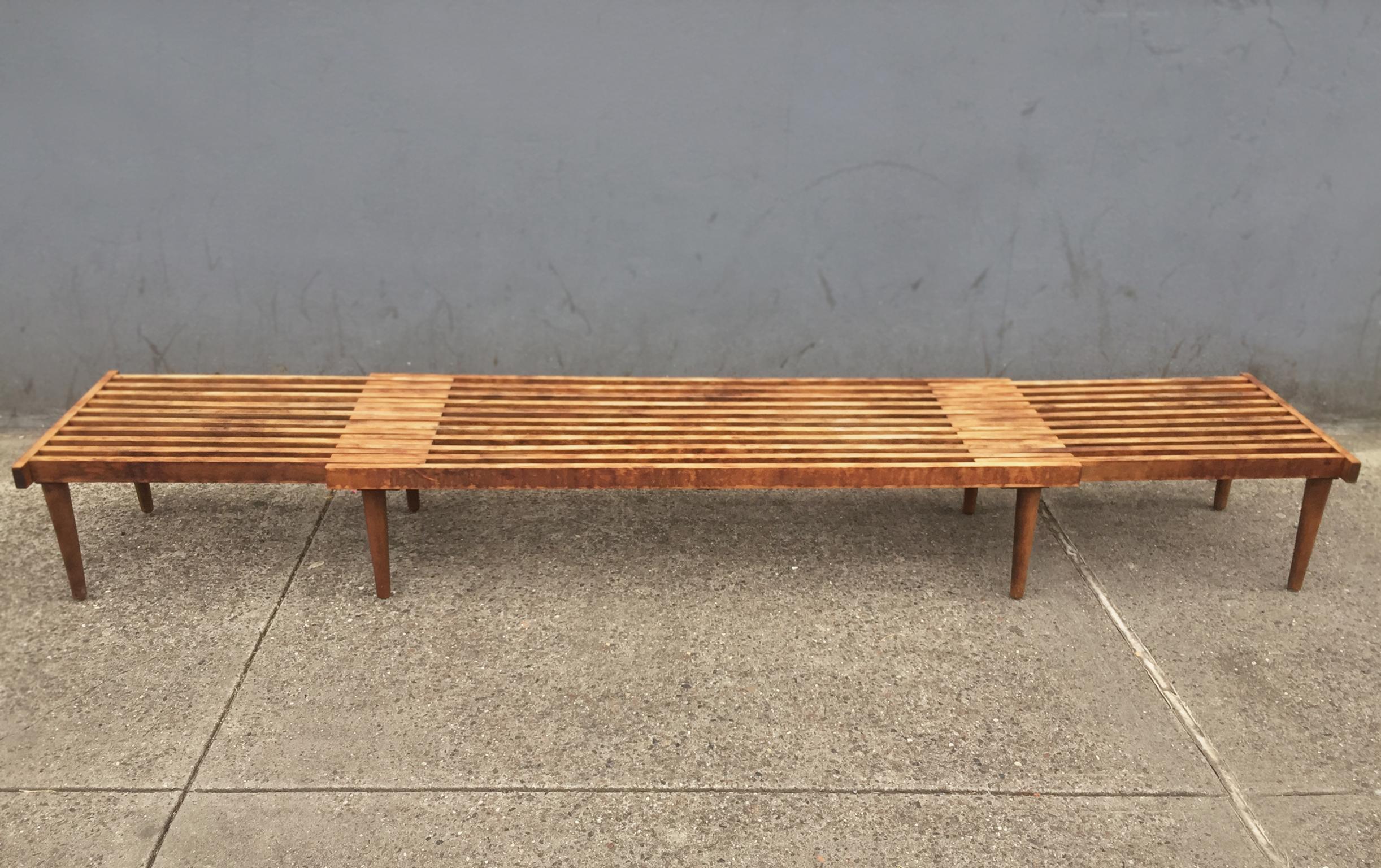 American Mid-Century Modern Extending Slatted Bench-Table by John Keal