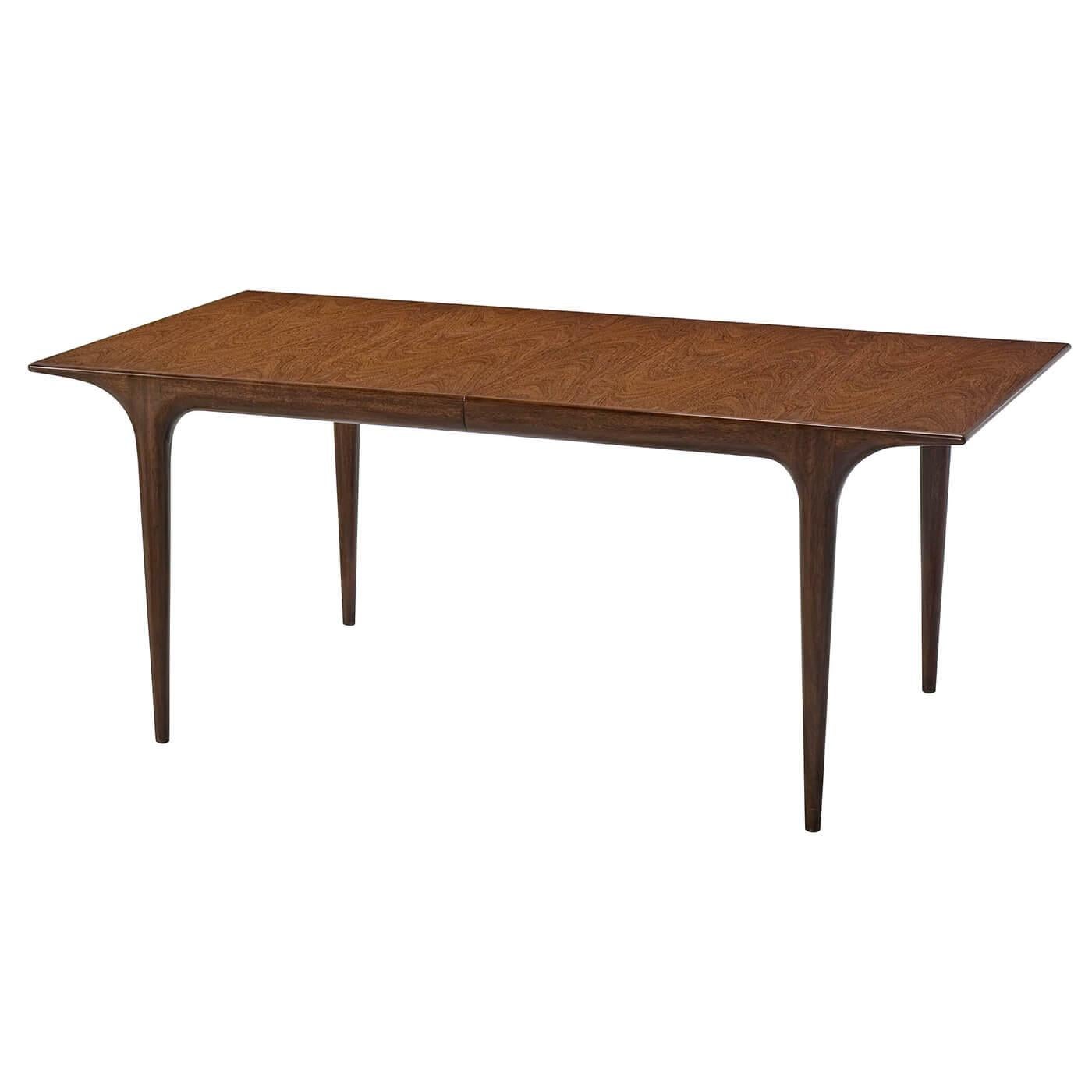 Mid-Century Modern style extension dining table with Sucopira veneer and mahogany with two extension leaves.

Open dimensions: 96