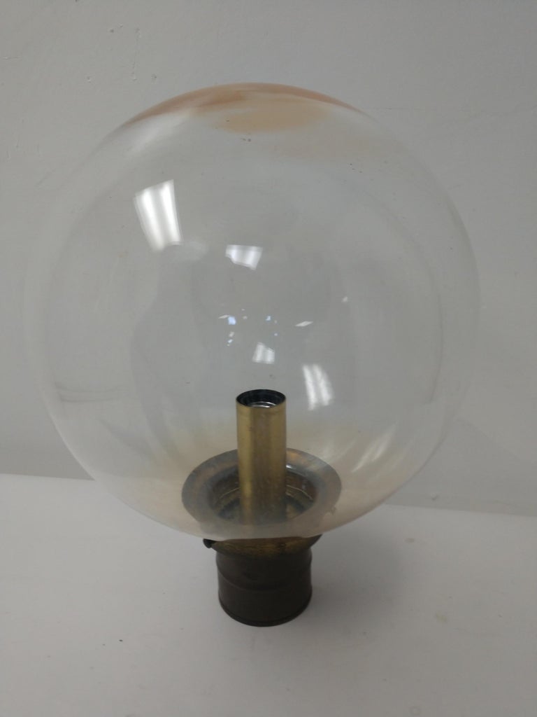 MidCentury Modern Exterior Lamp Post Top Brass Fixture with Glass