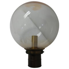 Mid-Century Modern Exterior Lamp Post Top Brass Fixture with Glass Shade