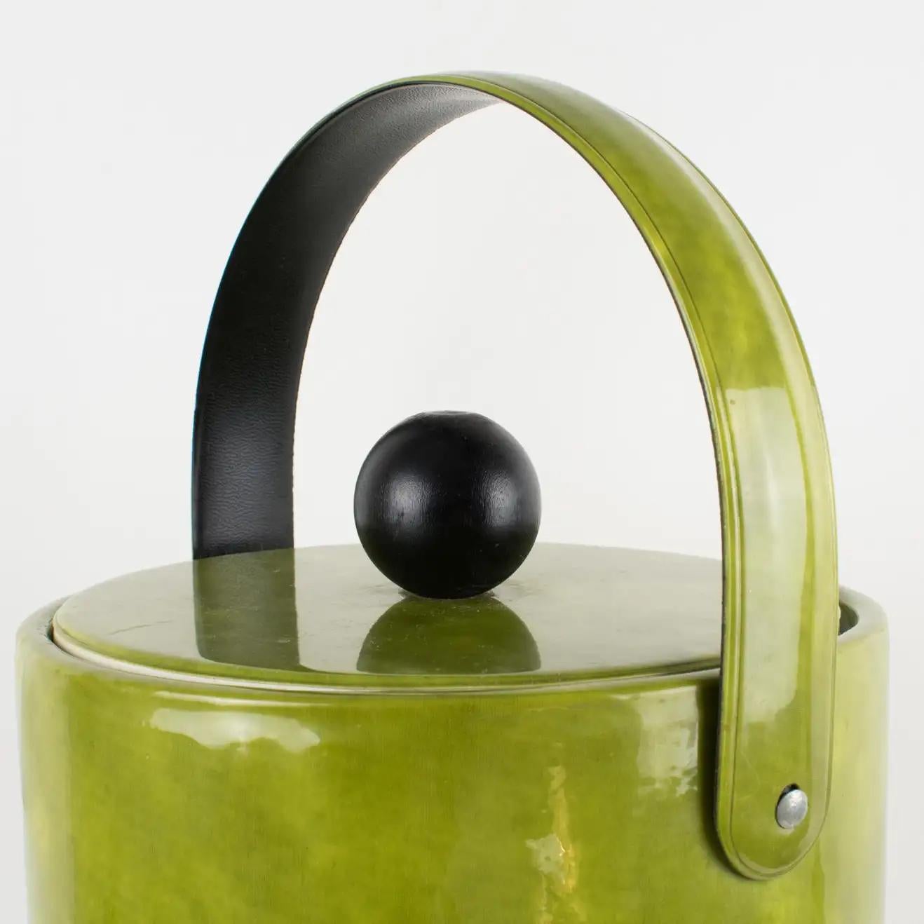 Mid-Century Modern Extra Tall Barware Ice Bucket Avocado PVC Leather, 1960s For Sale 4