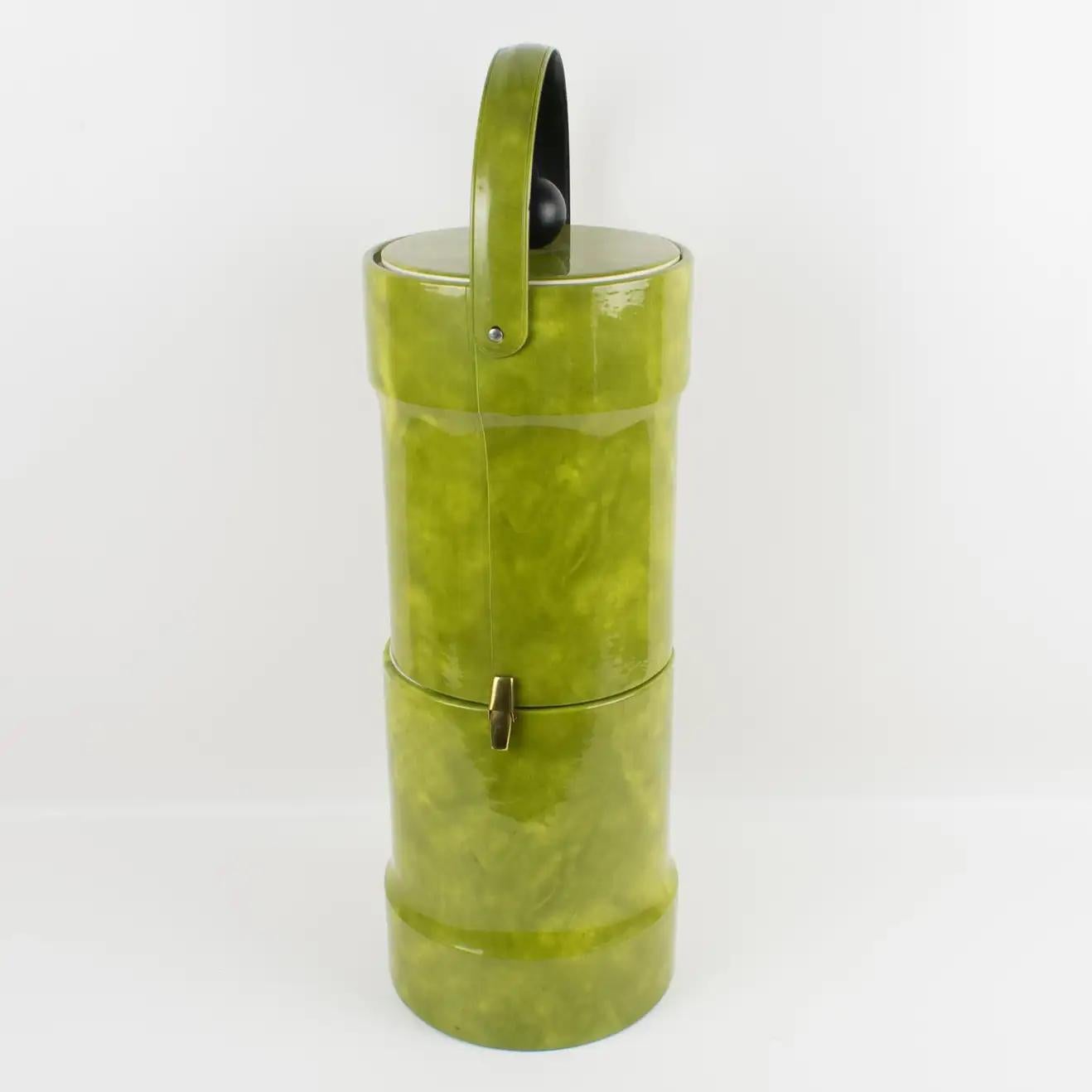 Mid-Century Modern Extra Tall Barware Ice Bucket Avocado PVC Leather, 1960s For Sale 11