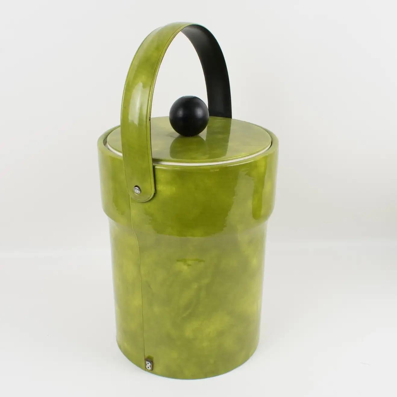 Mid-Century Modern Extra Tall Barware Ice Bucket Avocado PVC Leather, 1960s For Sale 2