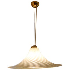 Vintage Mid-Century Modern Fabbian Murano Italian Glass Brass Pendant Light Fixture,1970