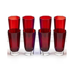 Mid Century Modern Fabergé Ruby Red Highball Glasses Service / Eight People