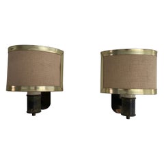 Coppia di lampade in tessuto e ottone della modernità di metà secolo, anni 
60, Italia