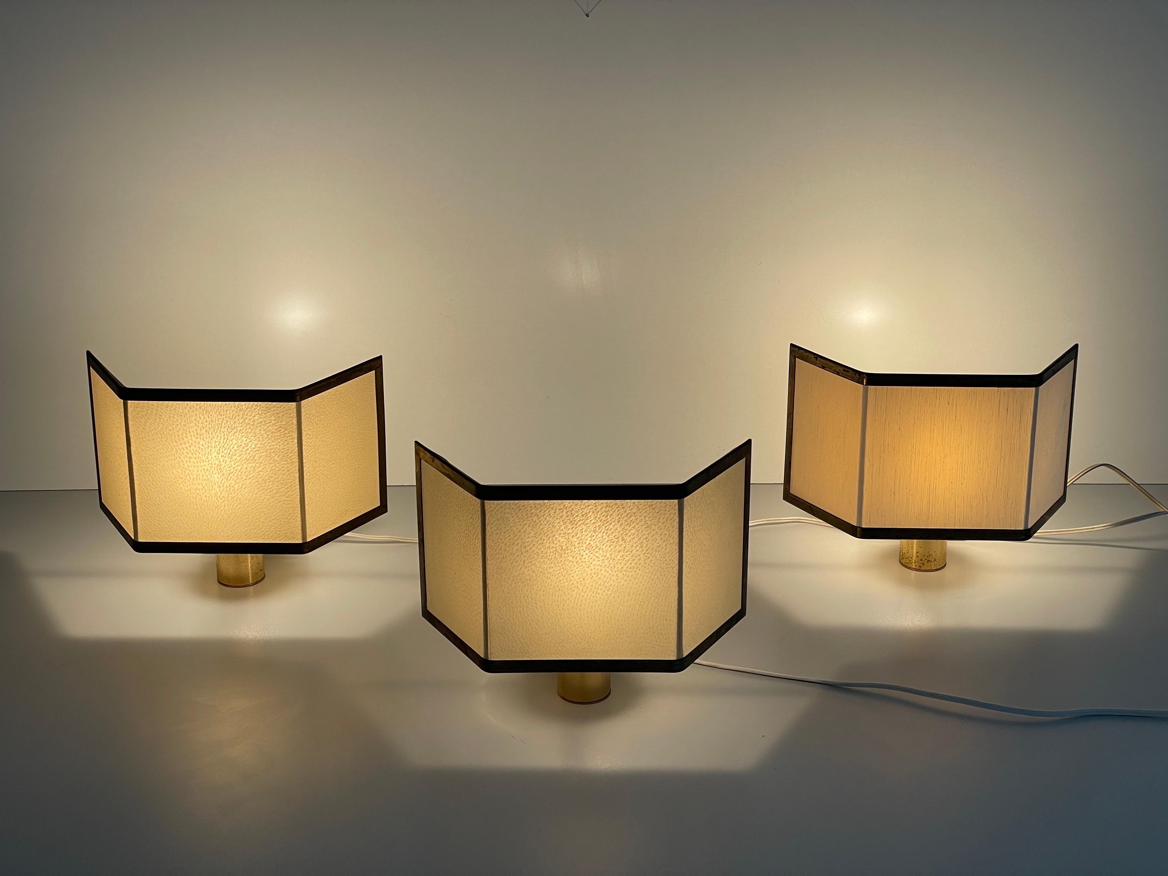 Mid-century Modern Fabric and Brass Set of 3 Sconces, 1960s, Italy For Sale 8