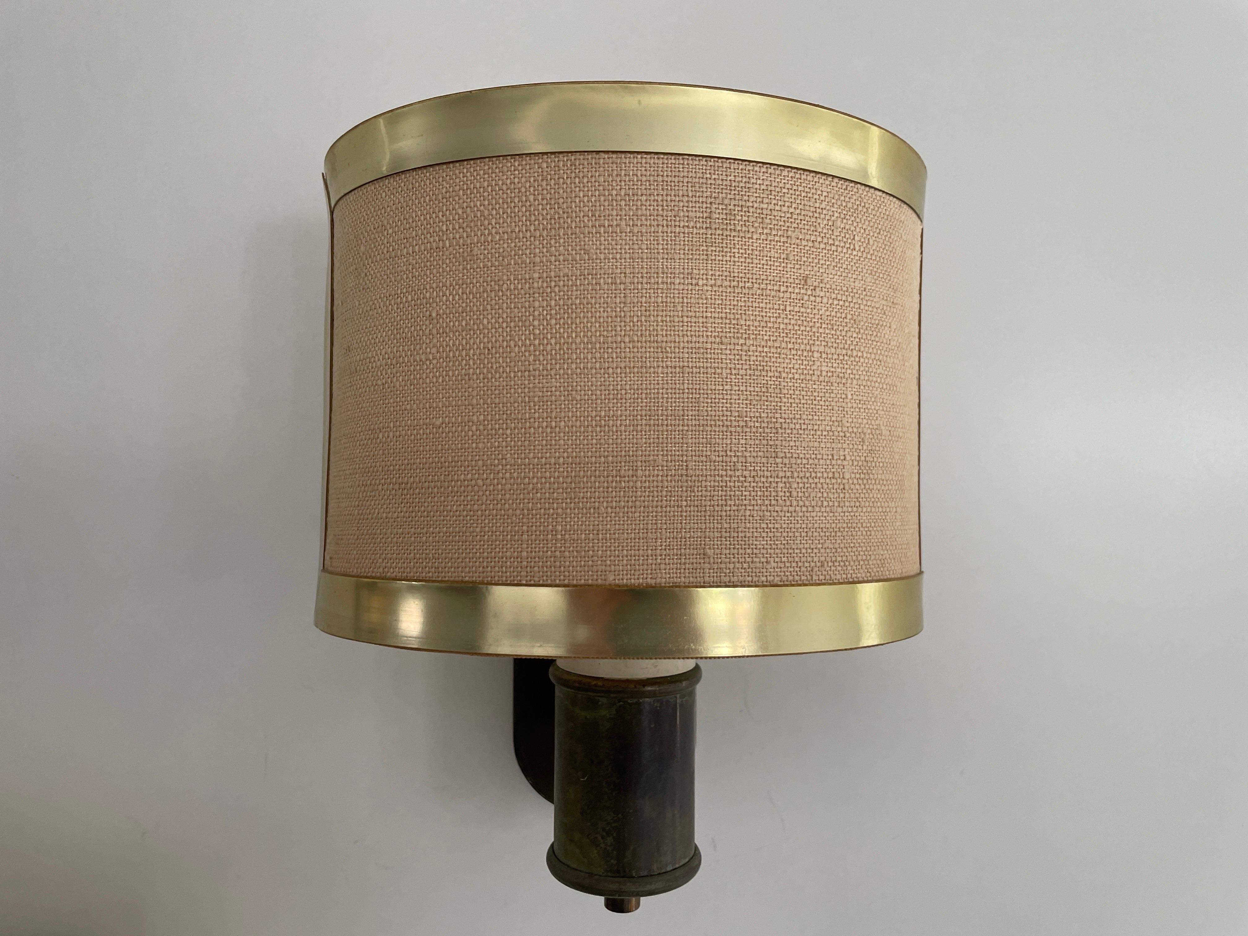 Mid-century Modern Fabric and Brass Set of 3 Sconces, 1960s, Italy For Sale 1