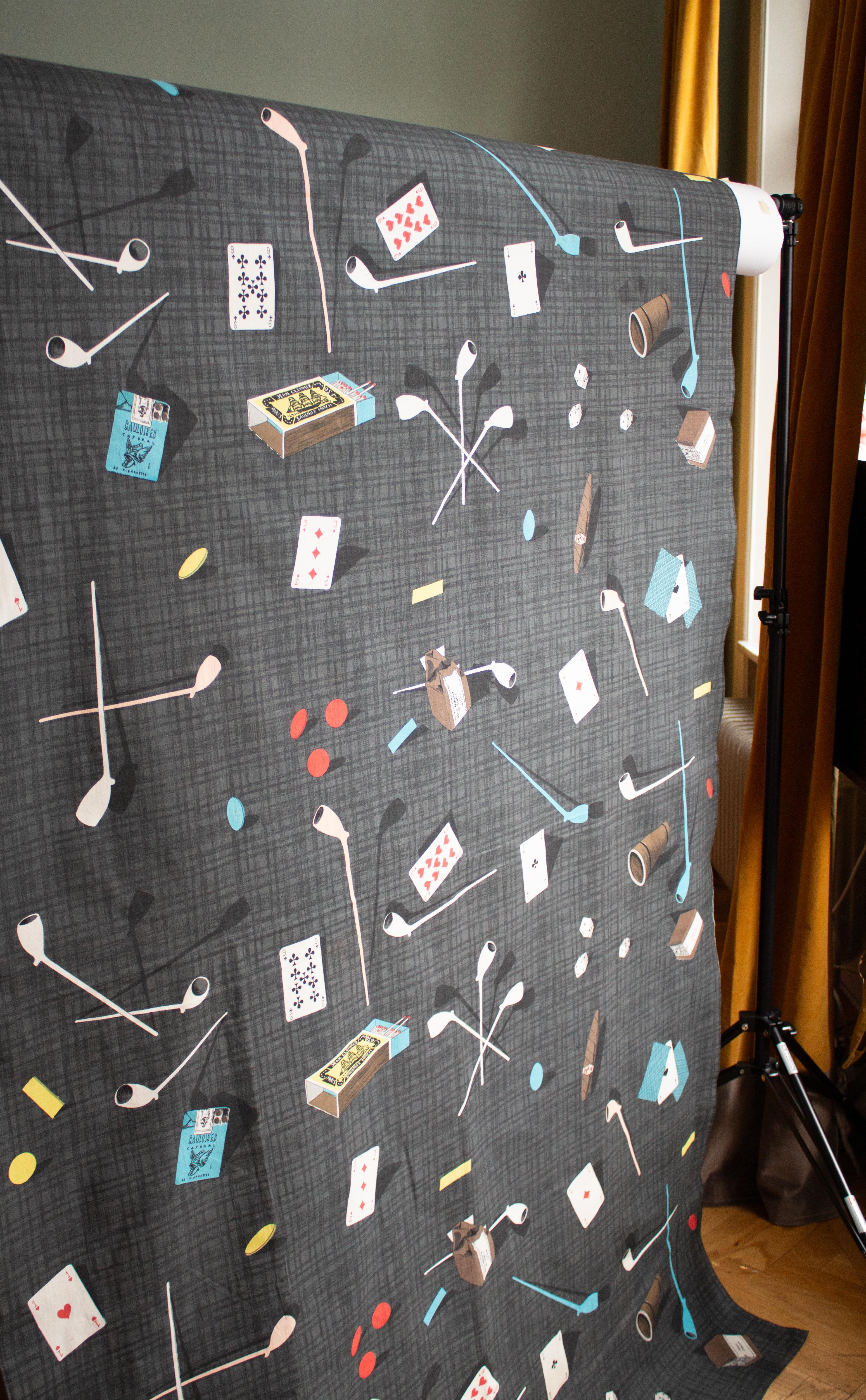 Cotton Mid-Century Modern Fabric by the French Painter/Photographer Jean Clemmer For Sale