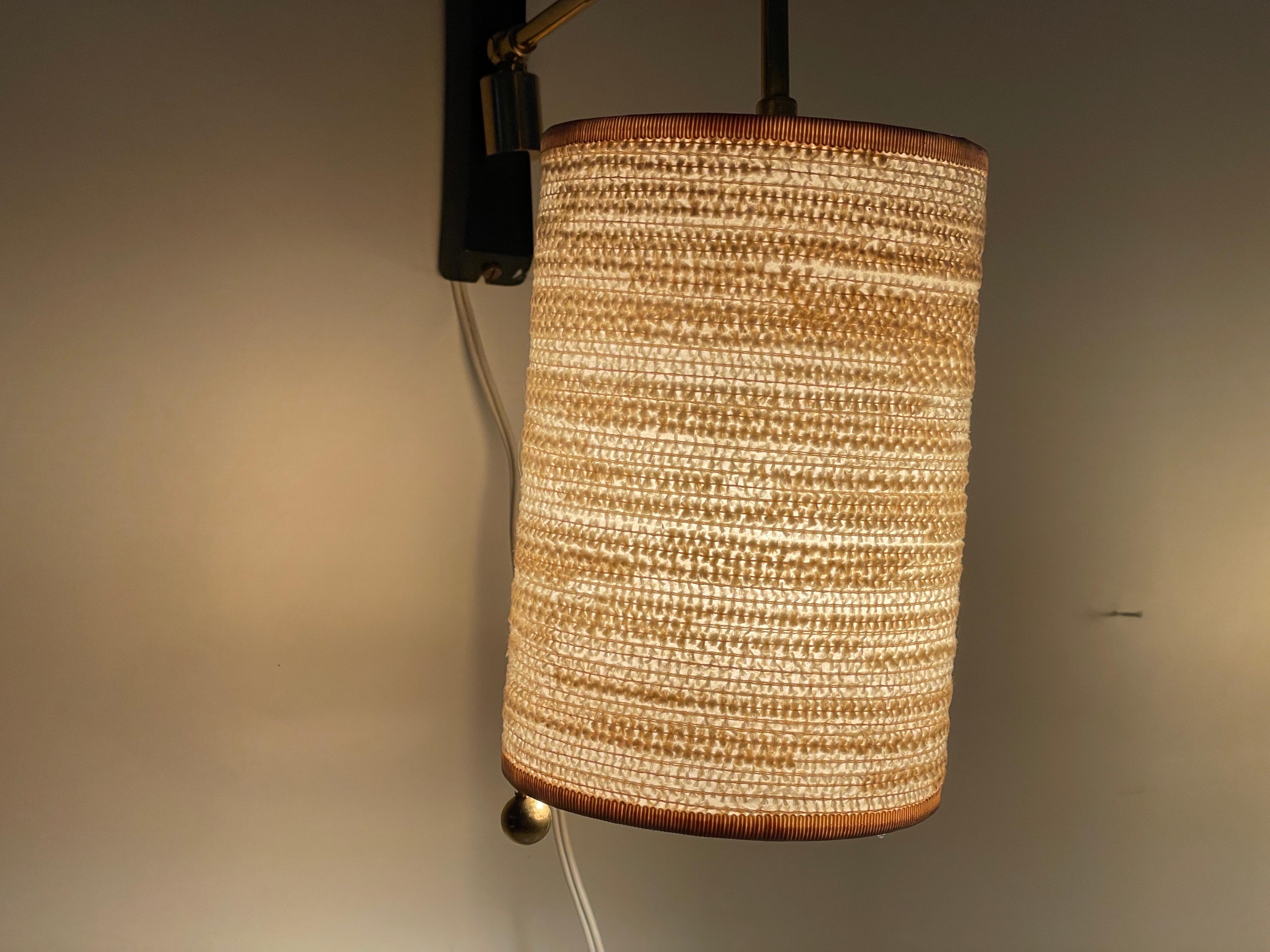 Mid-century Modern Fabric Shade Pair of Sconces with Brass Neck, 1960s, Germany 9