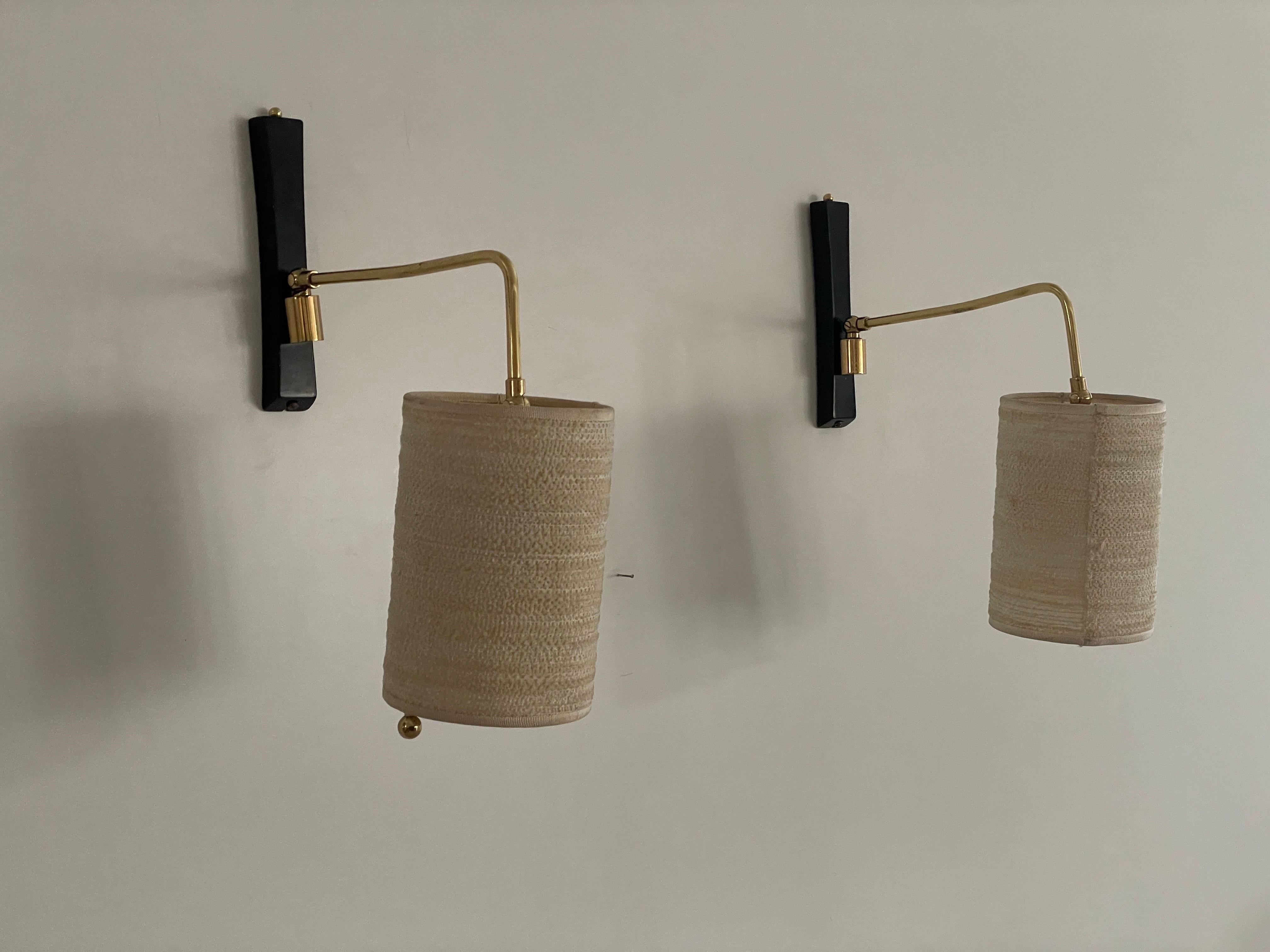 Mid-Century Modern Mid-century Modern Fabric Shade Pair of Sconces with Brass Neck, 1960s, Germany