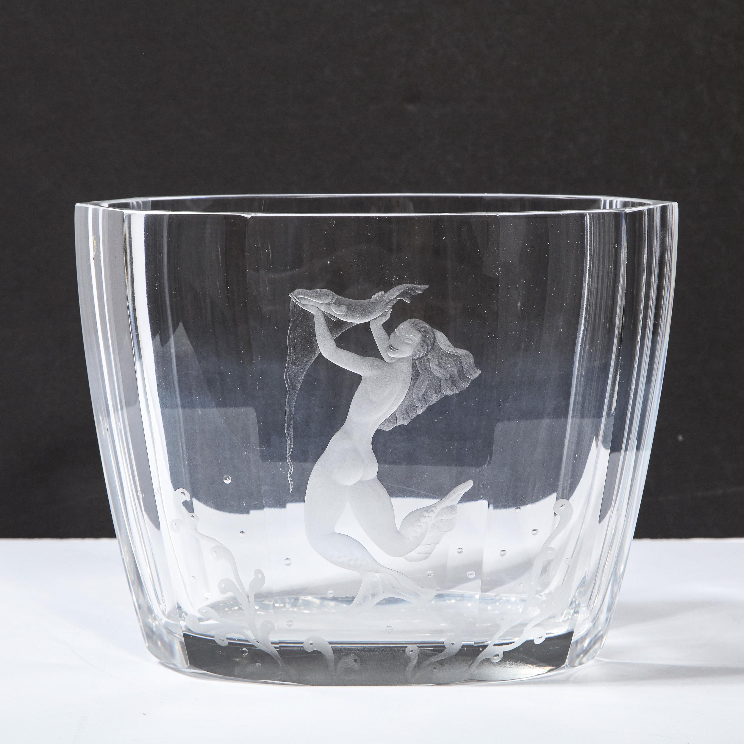 Vase sirène à facettes, gravure à l'acide, moderne du milieu du siècle dernier, Sven Palmquist pour Orrefors 2