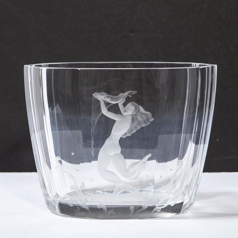 Mid-Century Modern Faceted Acid Etched Mermaid Vase Sven Palmquist for Orrefors For Sale 4