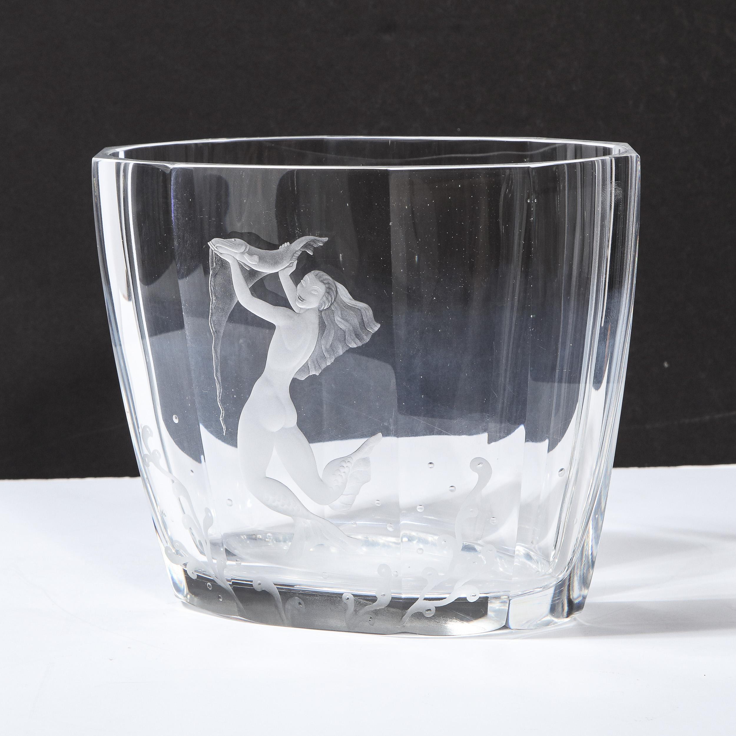 Vase sirène à facettes, gravure à l'acide, moderne du milieu du siècle dernier, Sven Palmquist pour Orrefors 3