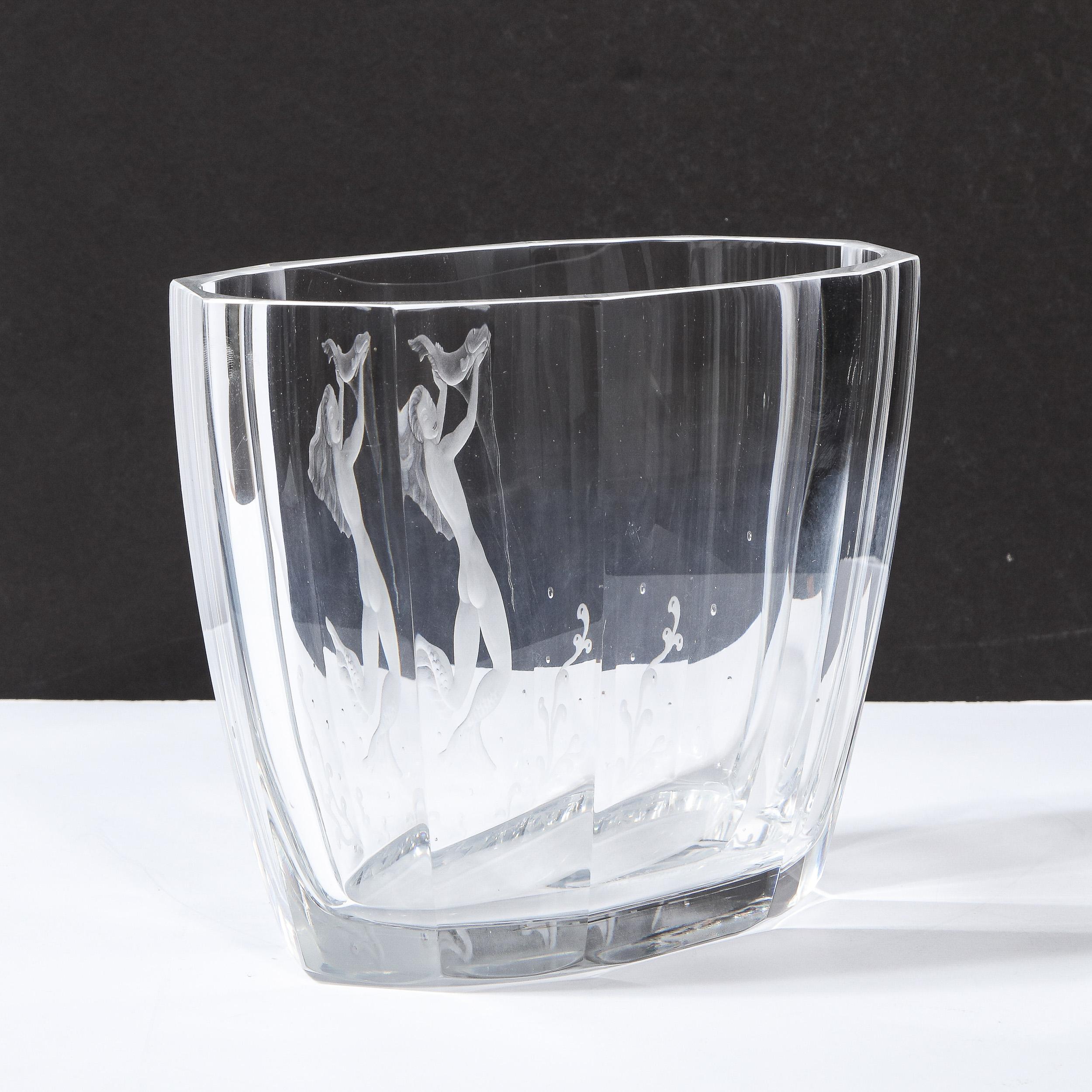 Mid-Century Modern Faceted Acid Etched Mermaid Vase Sven Palmquist for Orrefors For Sale 5