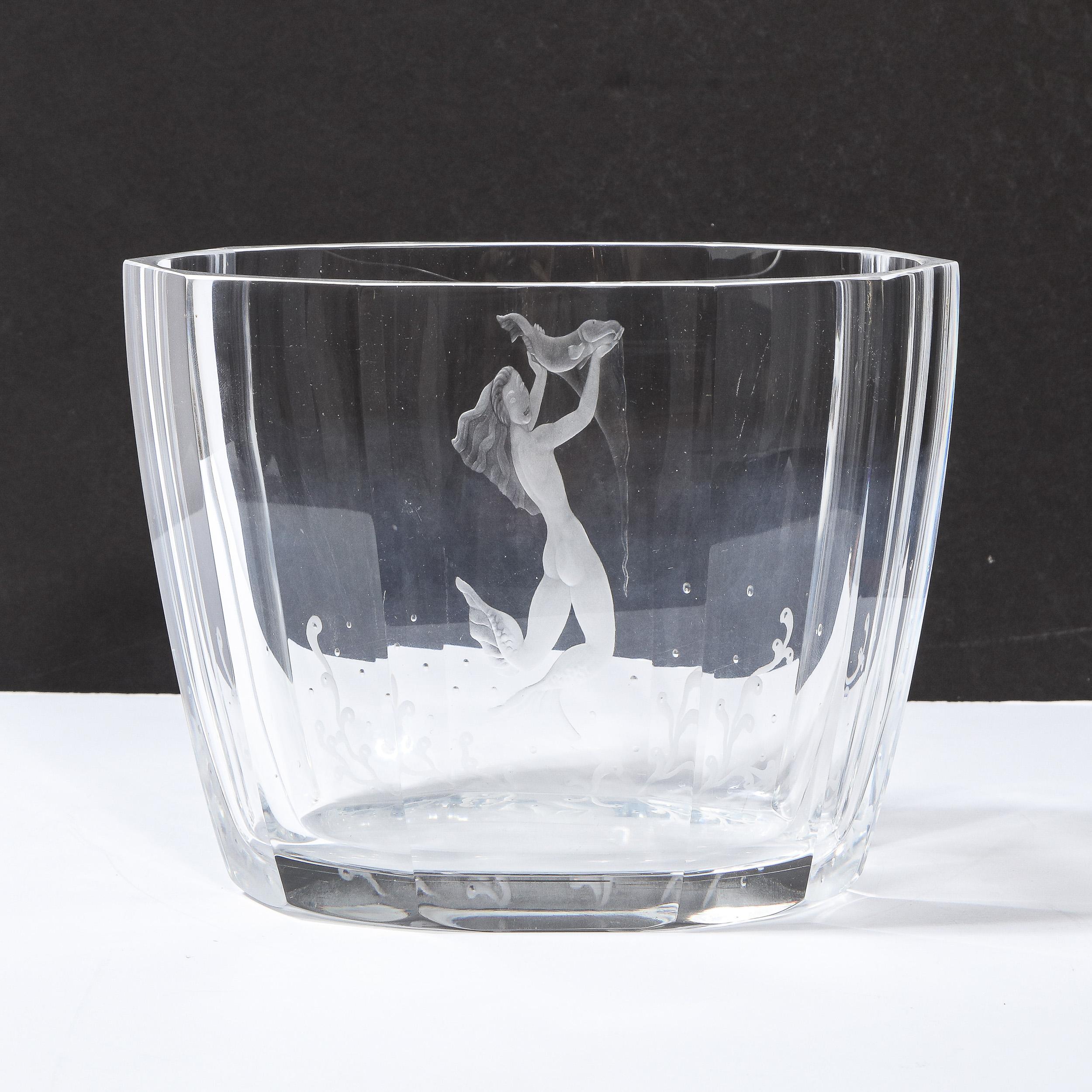 Vase sirène à facettes, gravure à l'acide, moderne du milieu du siècle dernier, Sven Palmquist pour Orrefors 5