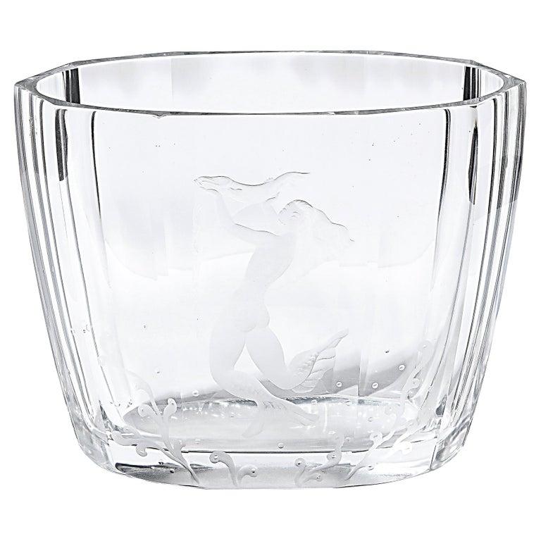 Mid-Century Modern Faceted Acid Etched Mermaid Vase Sven Palmquist for Orrefors 9
