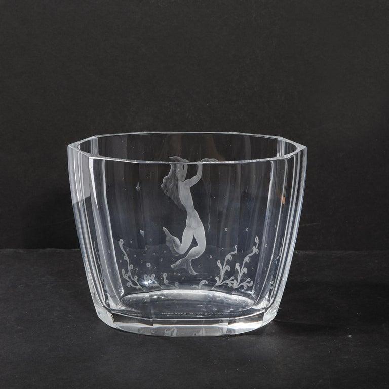 Swedish Mid-Century Modern Faceted Acid Etched Mermaid Vase Sven Palmquist for Orrefors