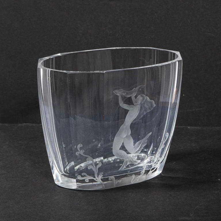 Mid-Century Modern Faceted Acid Etched Mermaid Vase Sven Palmquist for Orrefors In Excellent Condition In New York, NY