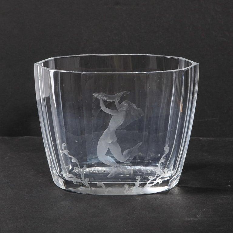 Mid-20th Century Mid-Century Modern Faceted Acid Etched Mermaid Vase Sven Palmquist for Orrefors For Sale