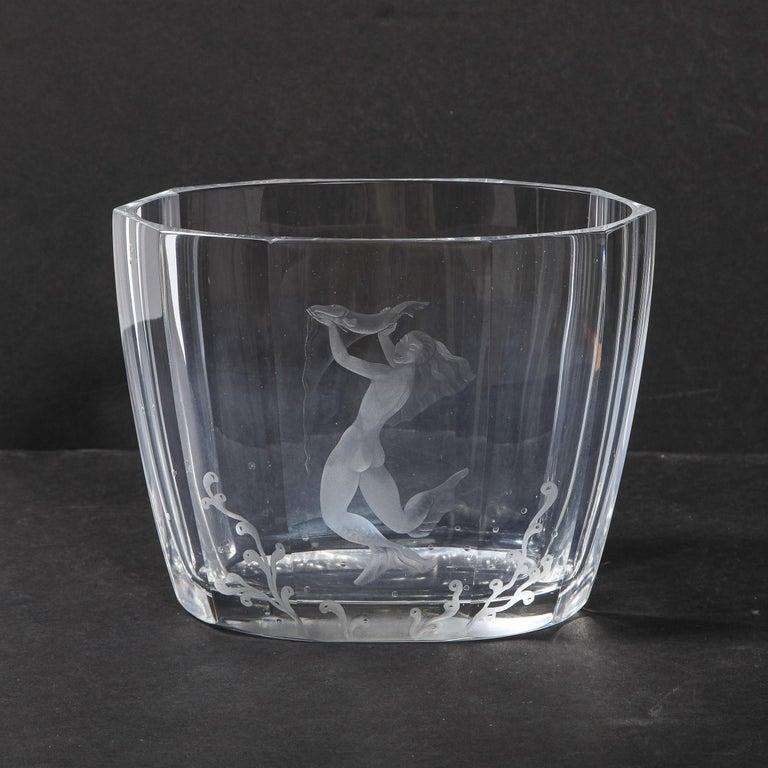 Mid-20th Century Mid-Century Modern Faceted Acid Etched Mermaid Vase Sven Palmquist for Orrefors