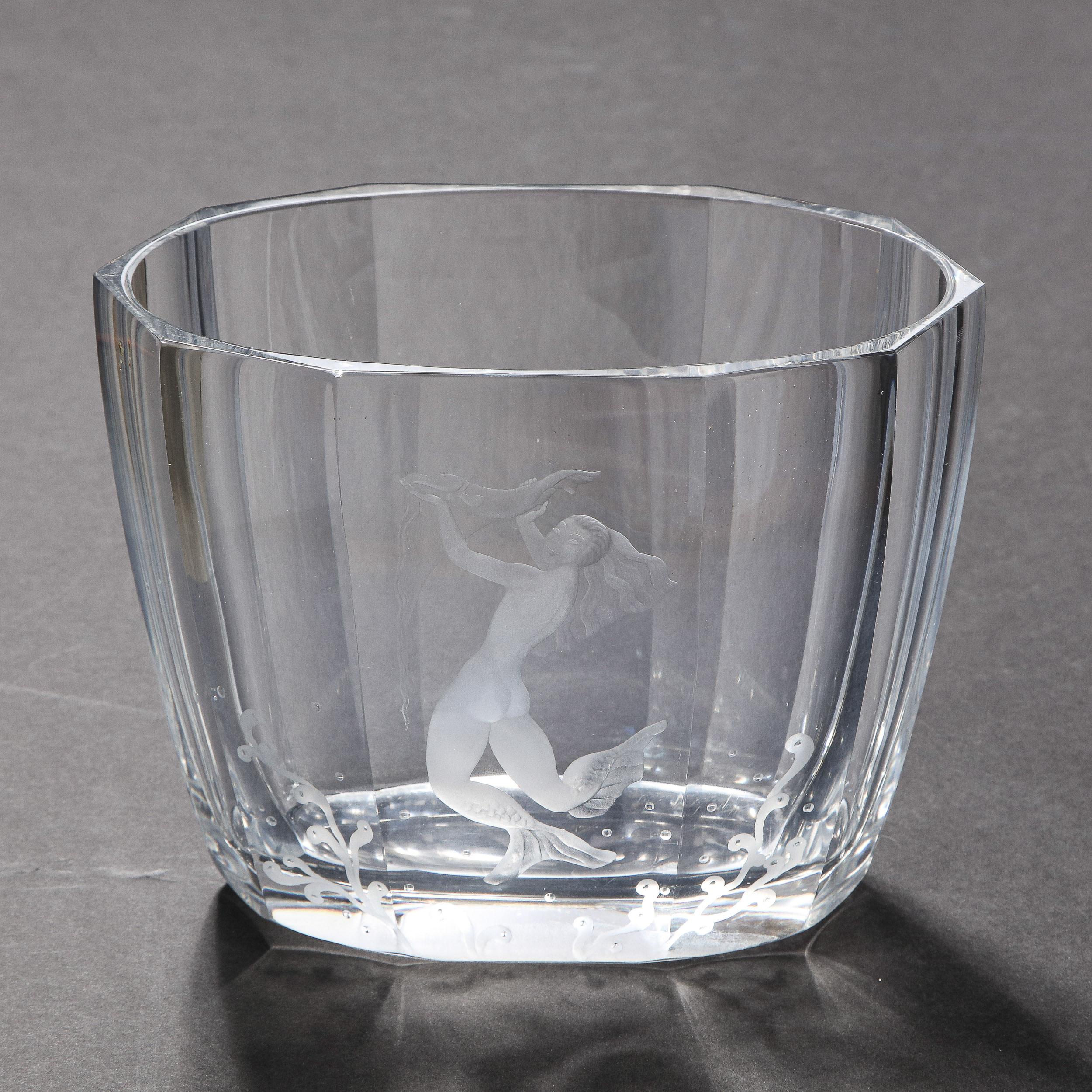 Mid-20th Century Mid-Century Modern Faceted Acid Etched Mermaid Vase Sven Palmquist for Orrefors