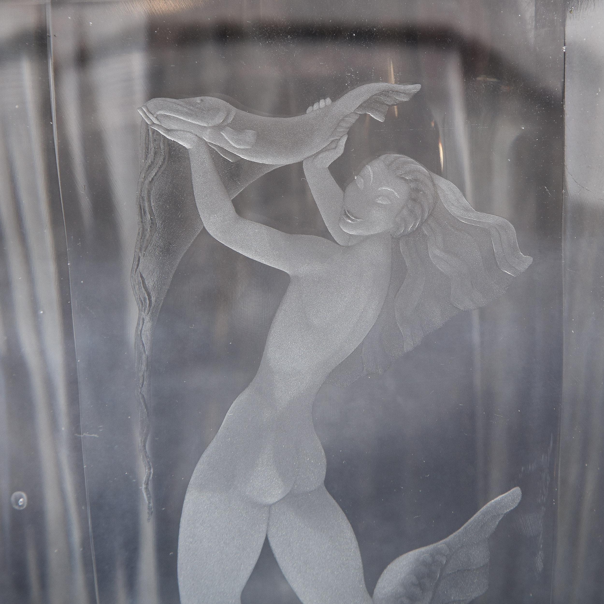 Glass Mid-Century Modern Faceted Acid Etched Mermaid Vase Sven Palmquist for Orrefors