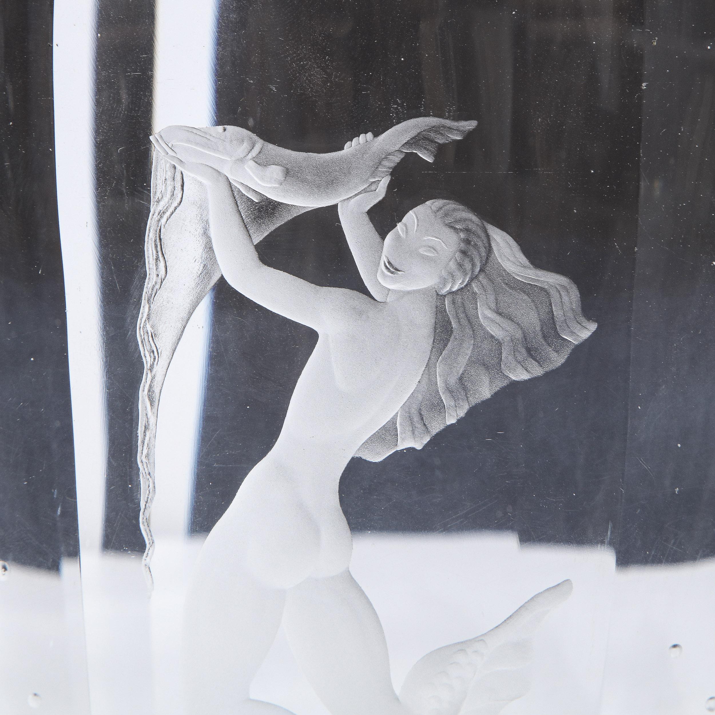 Vase sirène à facettes, gravure à l'acide, moderne du milieu du siècle dernier, Sven Palmquist pour Orrefors 1