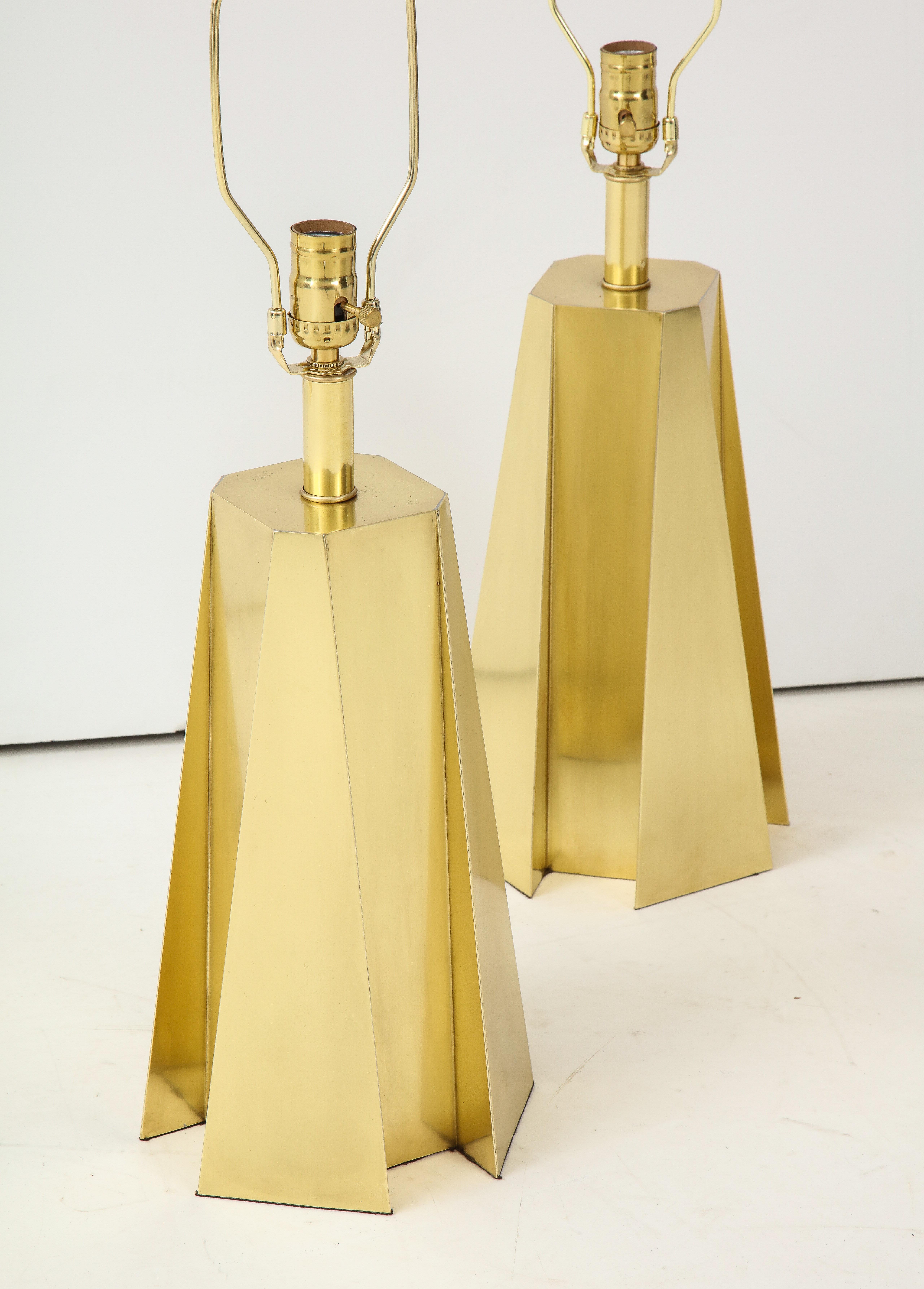 Mid-Century Modern Faceted Brass Table Lamps 7